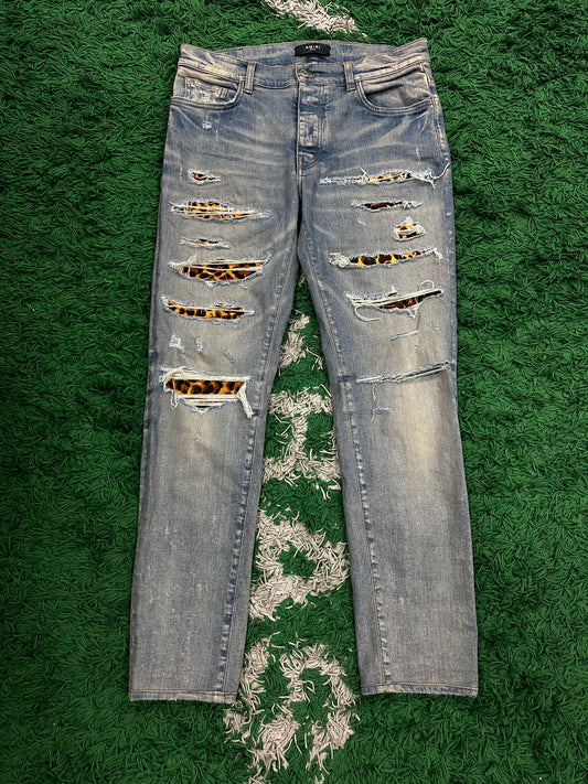 Amiri MX1 Light Wash Cheetah Patch 34 Used