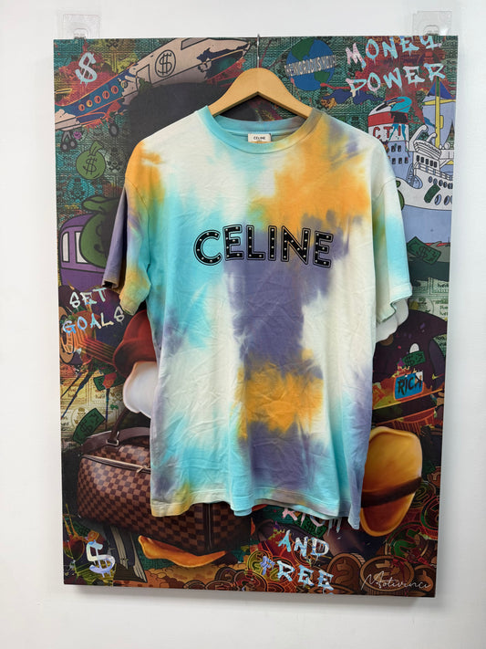 Celine Tie Dye Studded Spellout Logo Tee