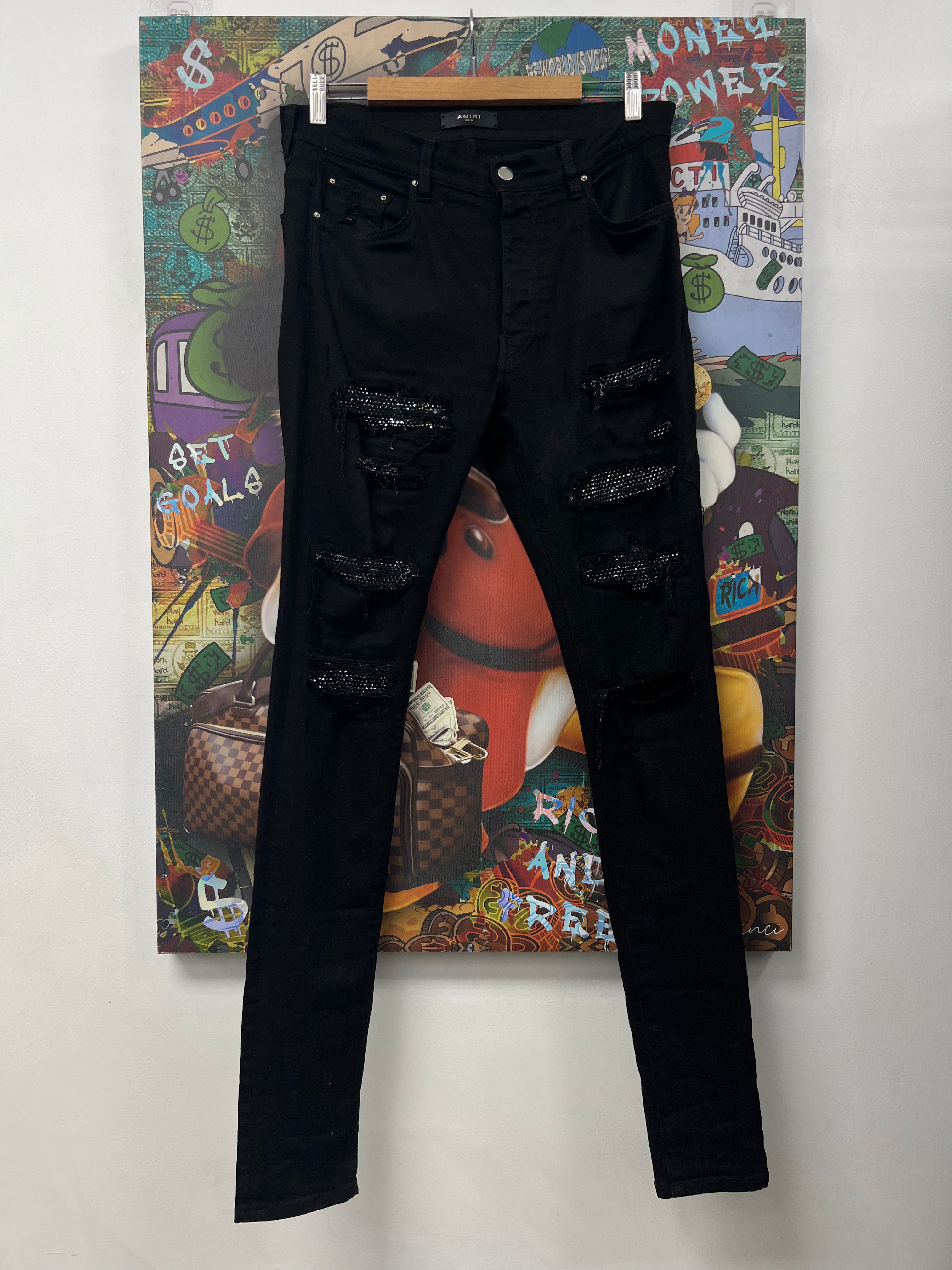 Amiri Black Rhinestone Thrasher Jeans