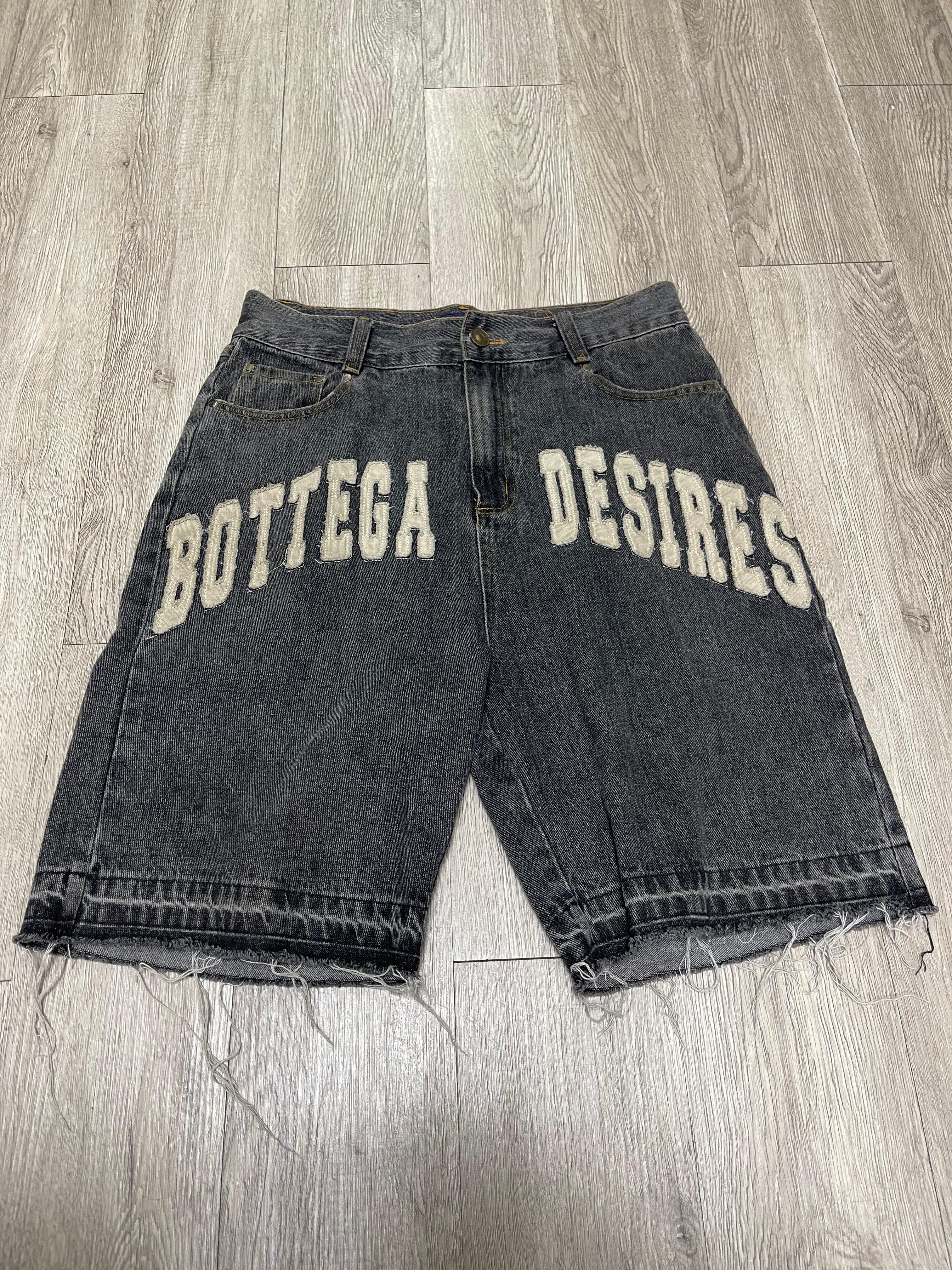 Bottega Desires Black Wash Logo Jean Shorts