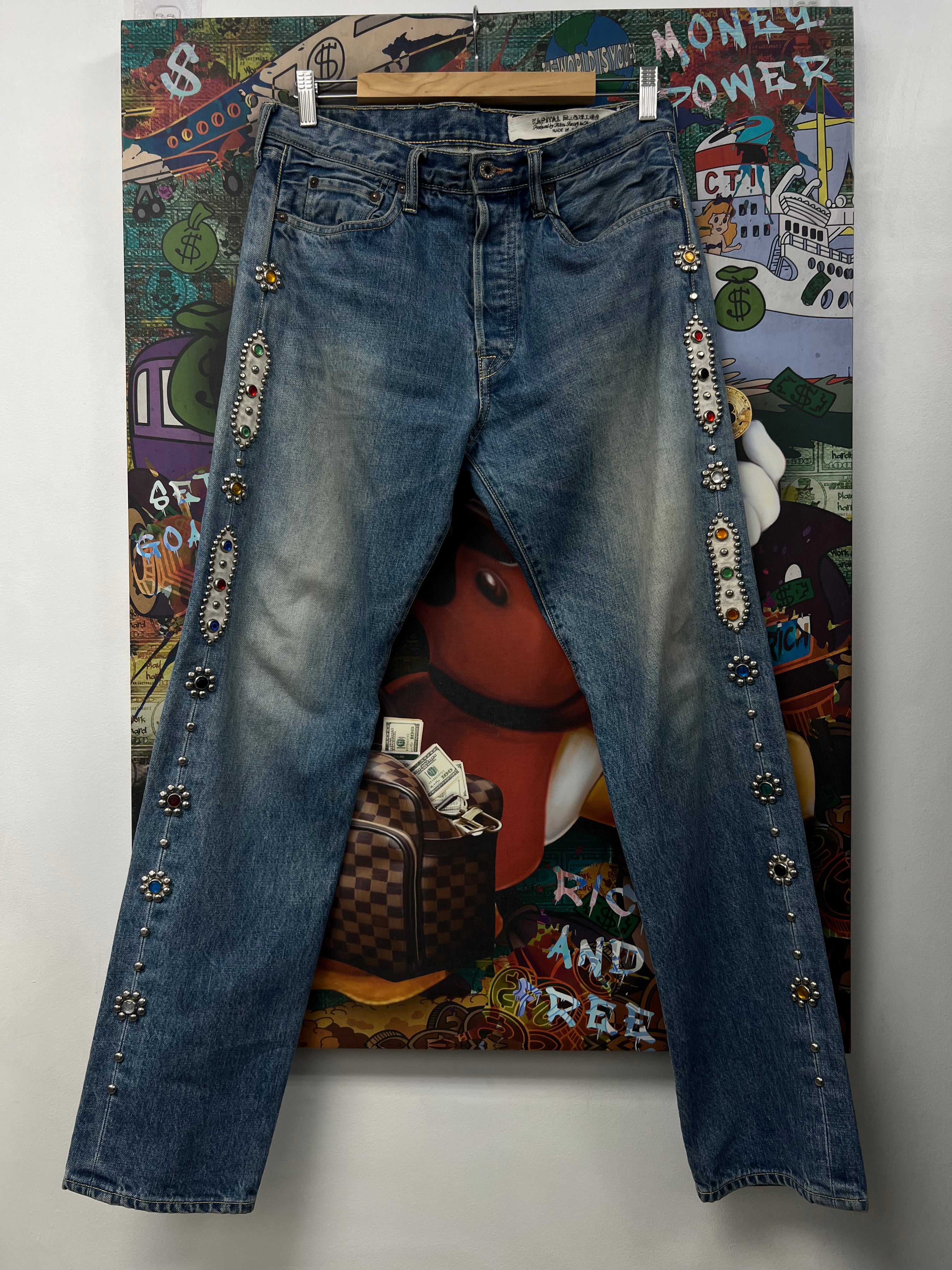 Kapital Light Wash Denim Studded Jeans
