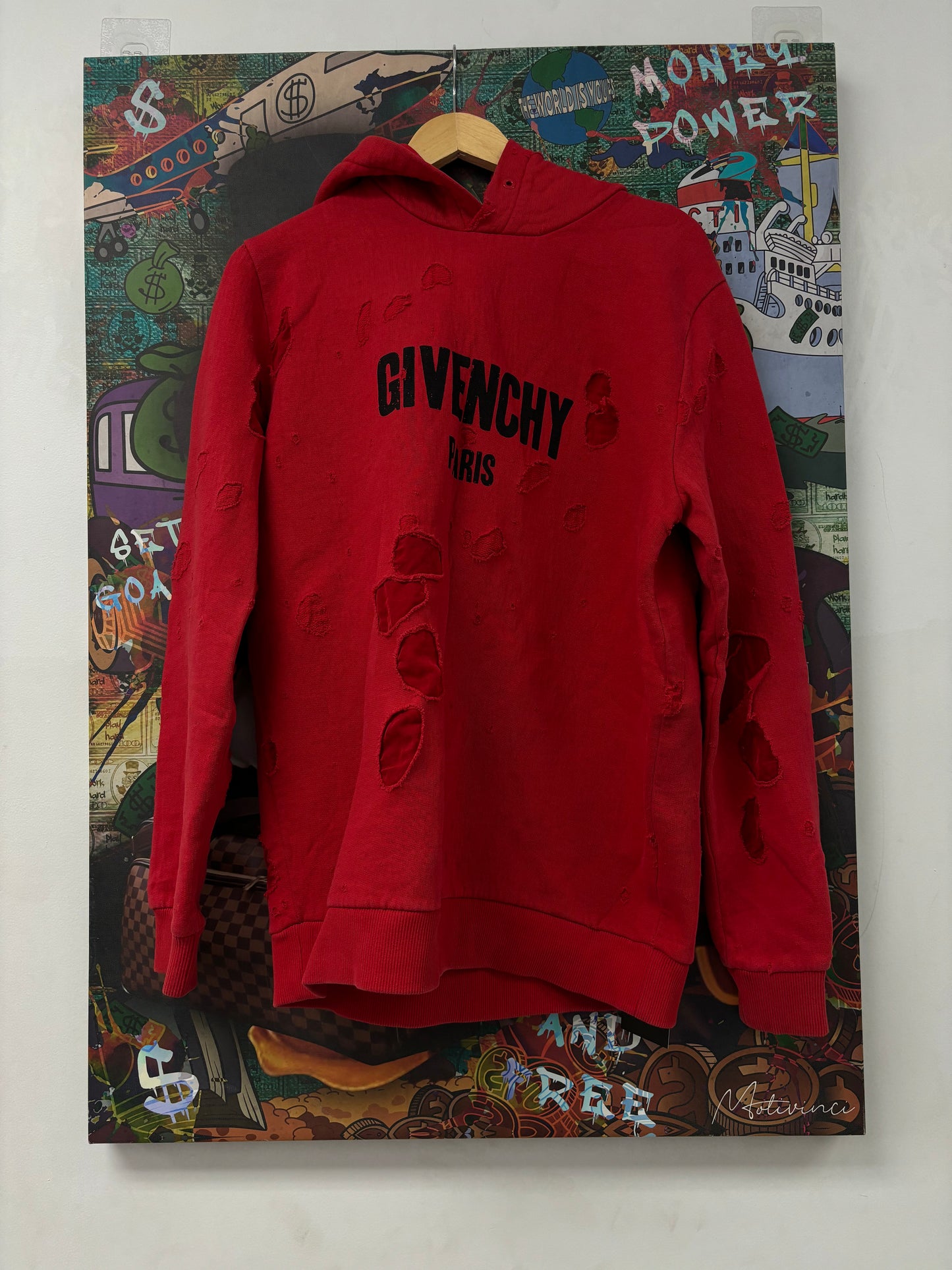 Givenchy Red Distress Hoodie Used Medium