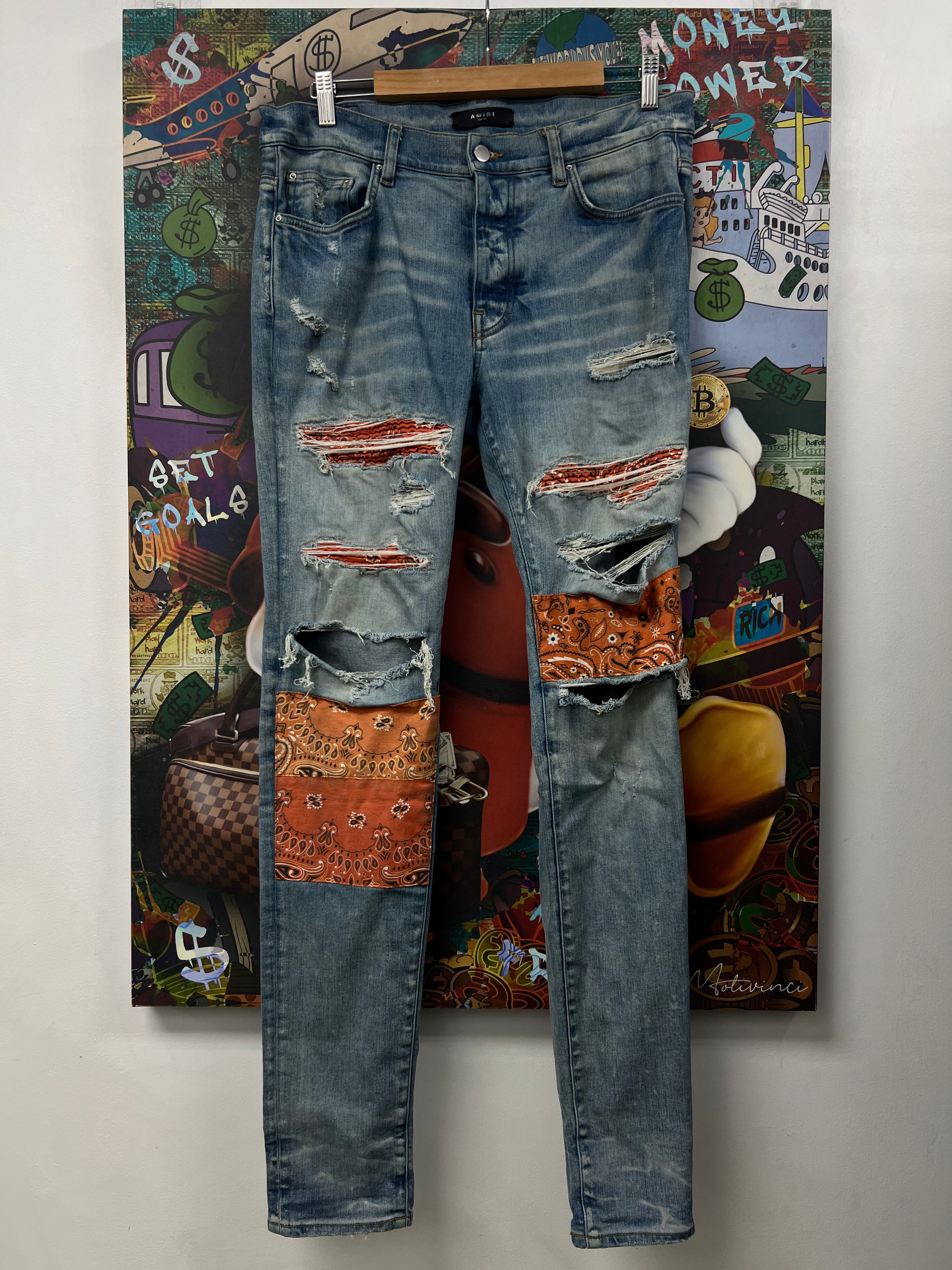 Amiri Orange Paisley Patchwork Jeans