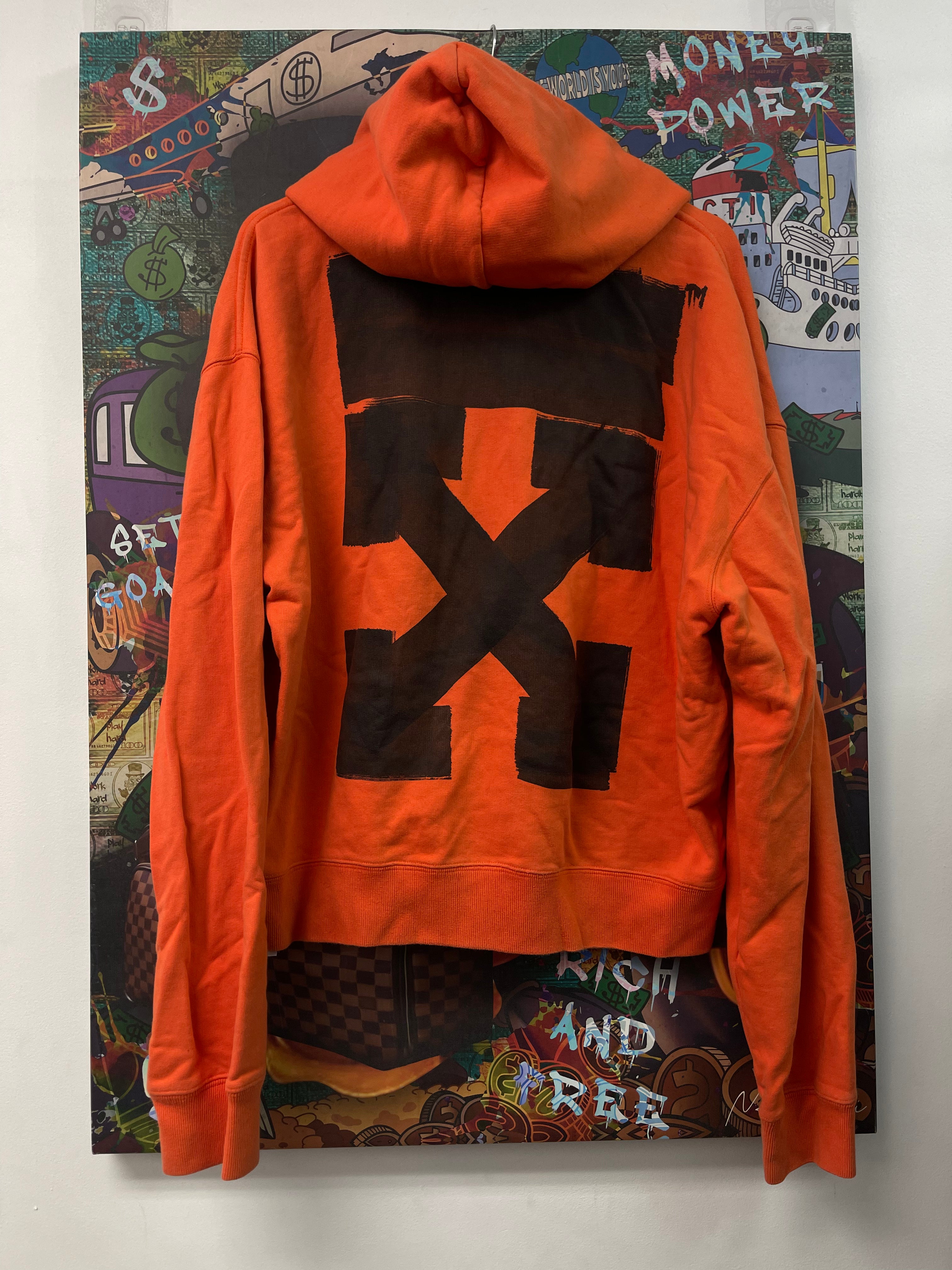 Off White Orange Black Painted Arrow Logo Hoodie