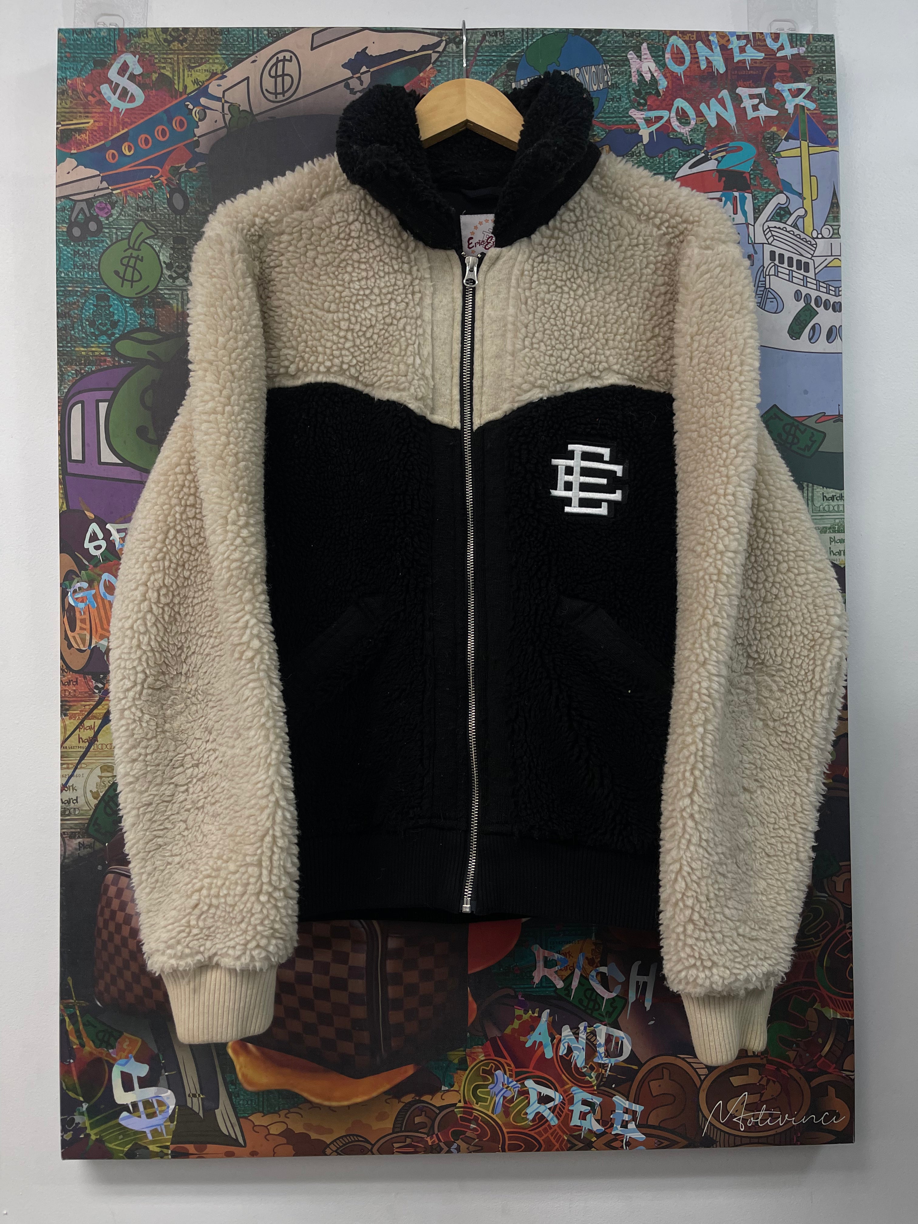 Eric Emanuel Black Cream Sherpa Fleece Zip Up