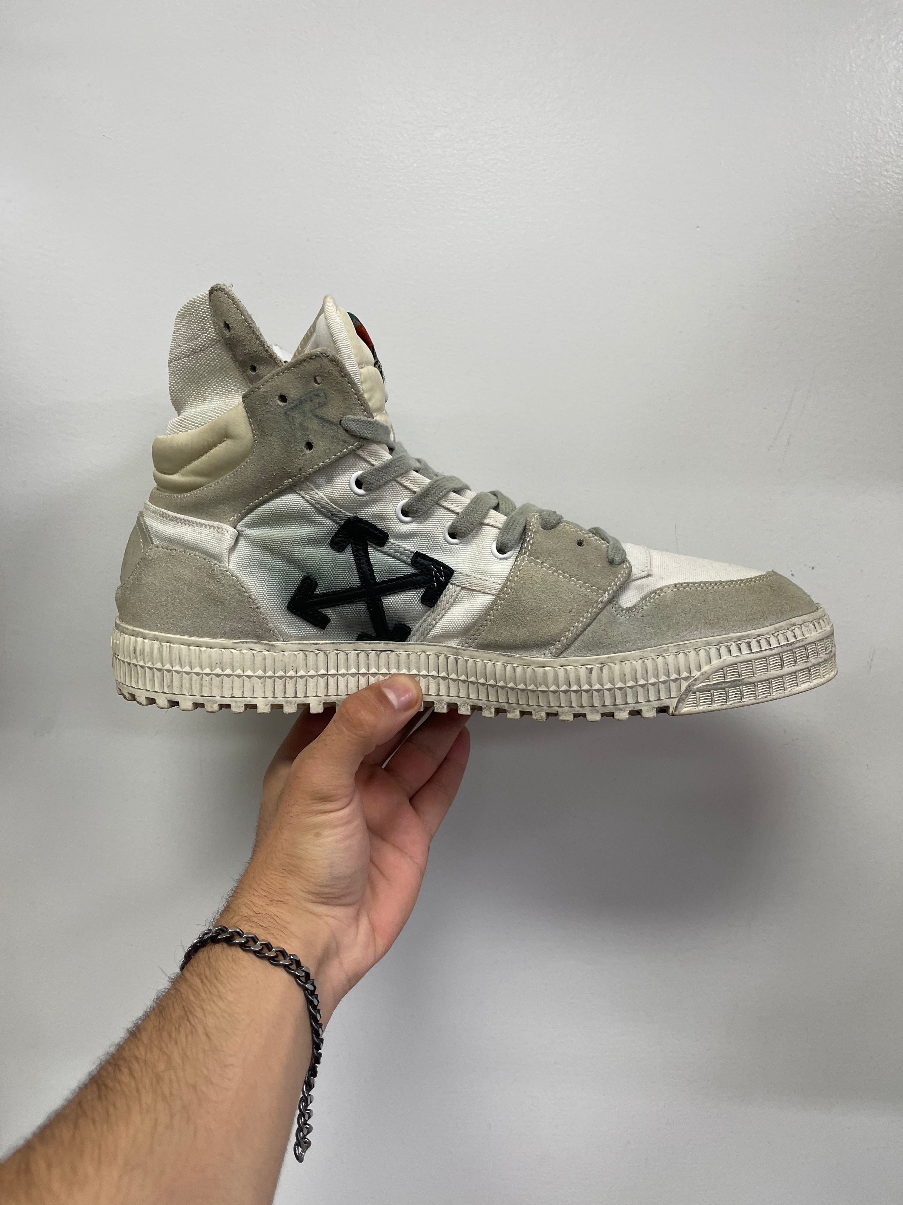 Off White Grey White Hi Sneakers