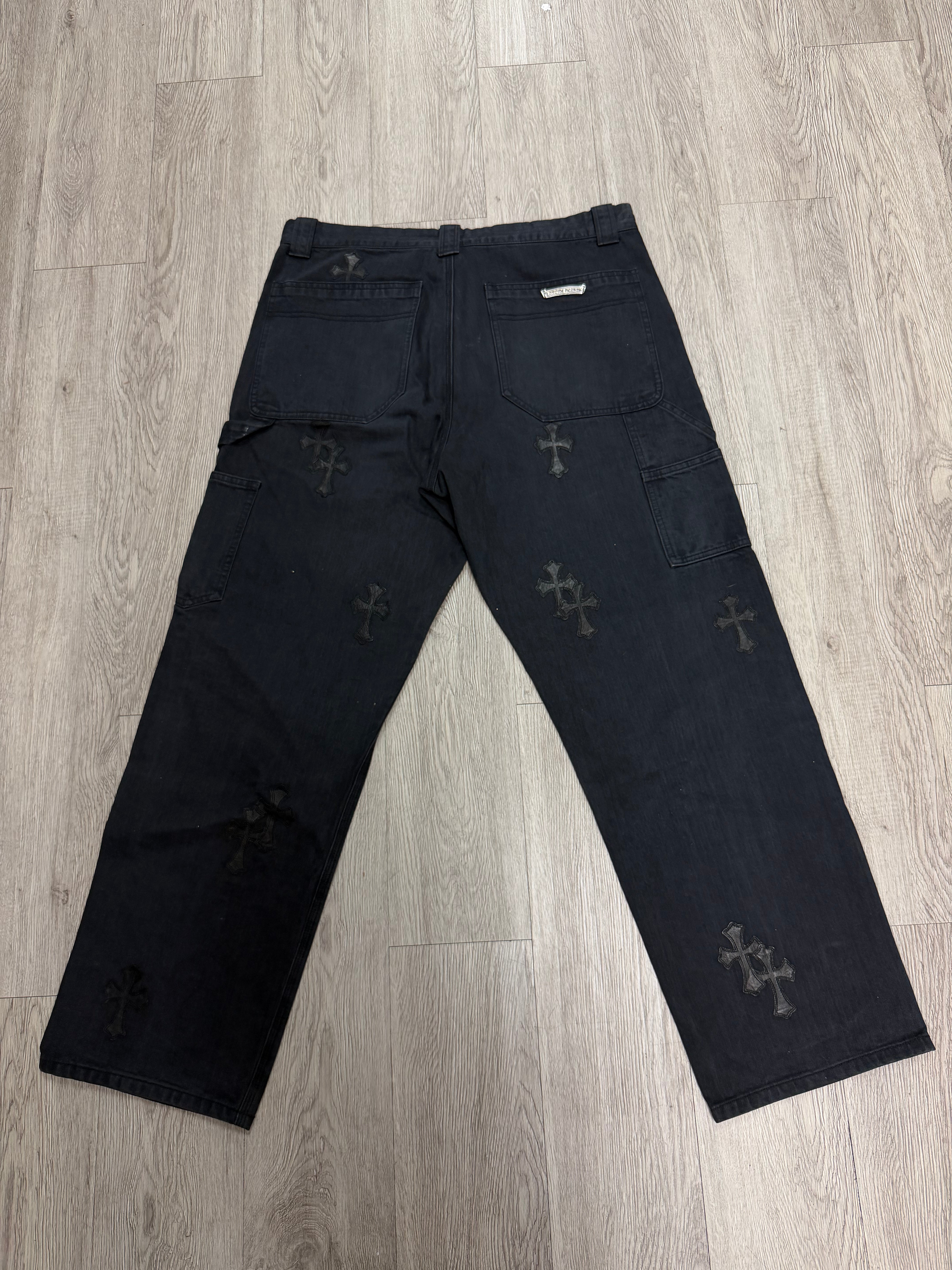 Chrome Hearts Black Cross Patch Herringbone Jeans