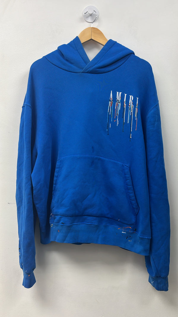 Amiri Blue Paint Drip Hoodie