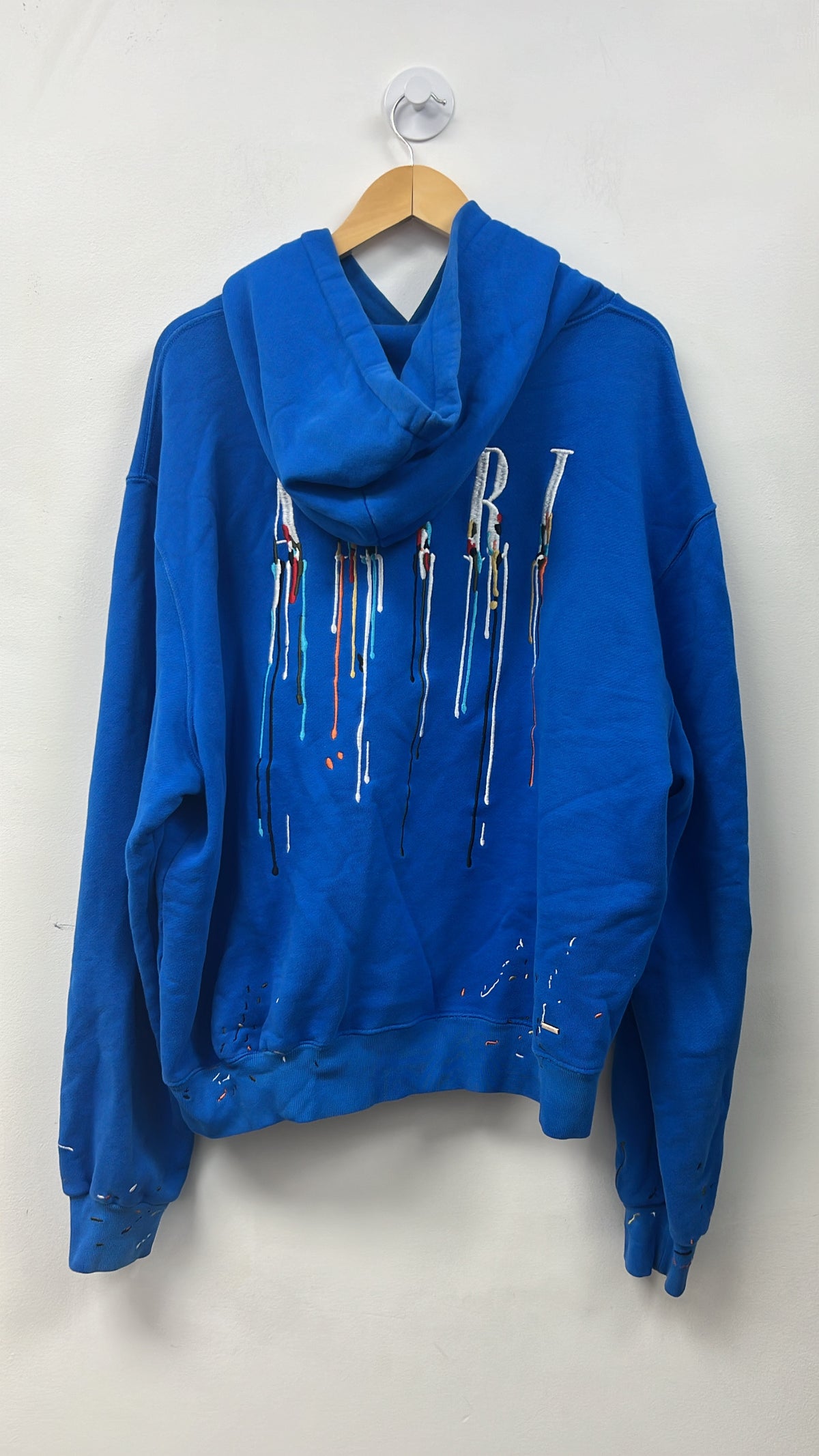 Amiri Blue Paint Drip Hoodie