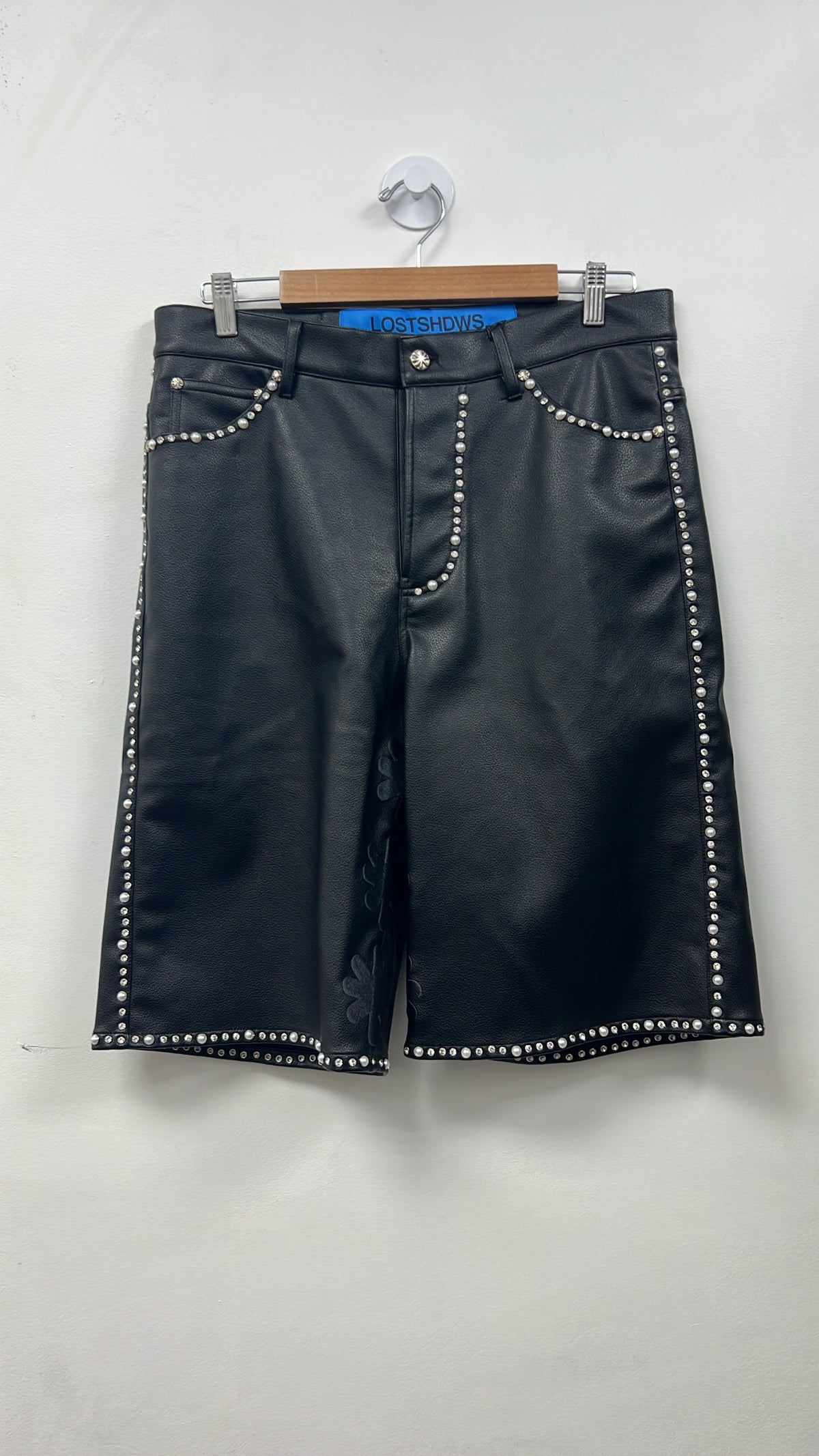 LOST SHDWS Black Leather Embelished (0) Shorts