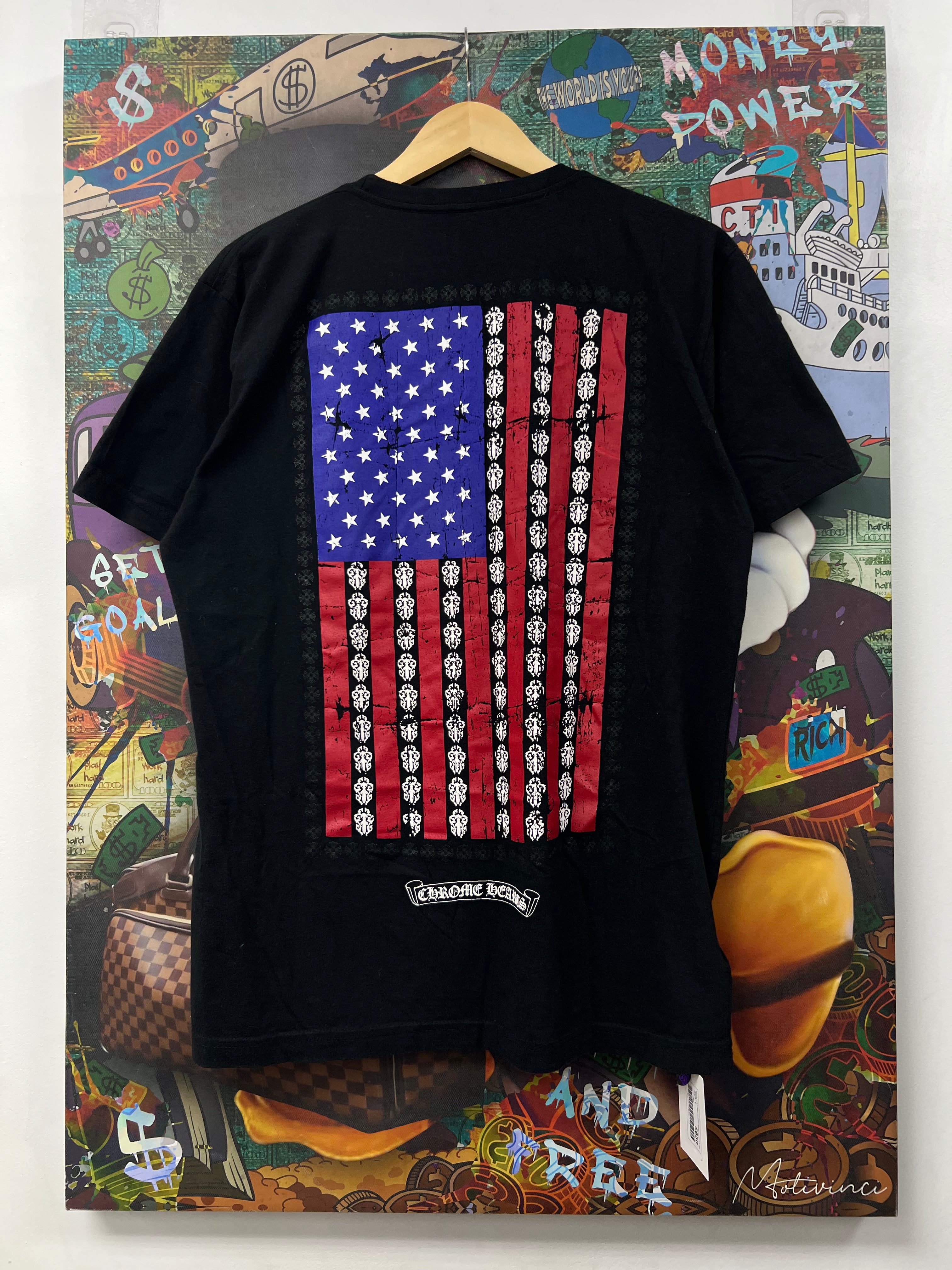 Chrome Hearts Black USA Flag Pocket Scroll Logo Tee