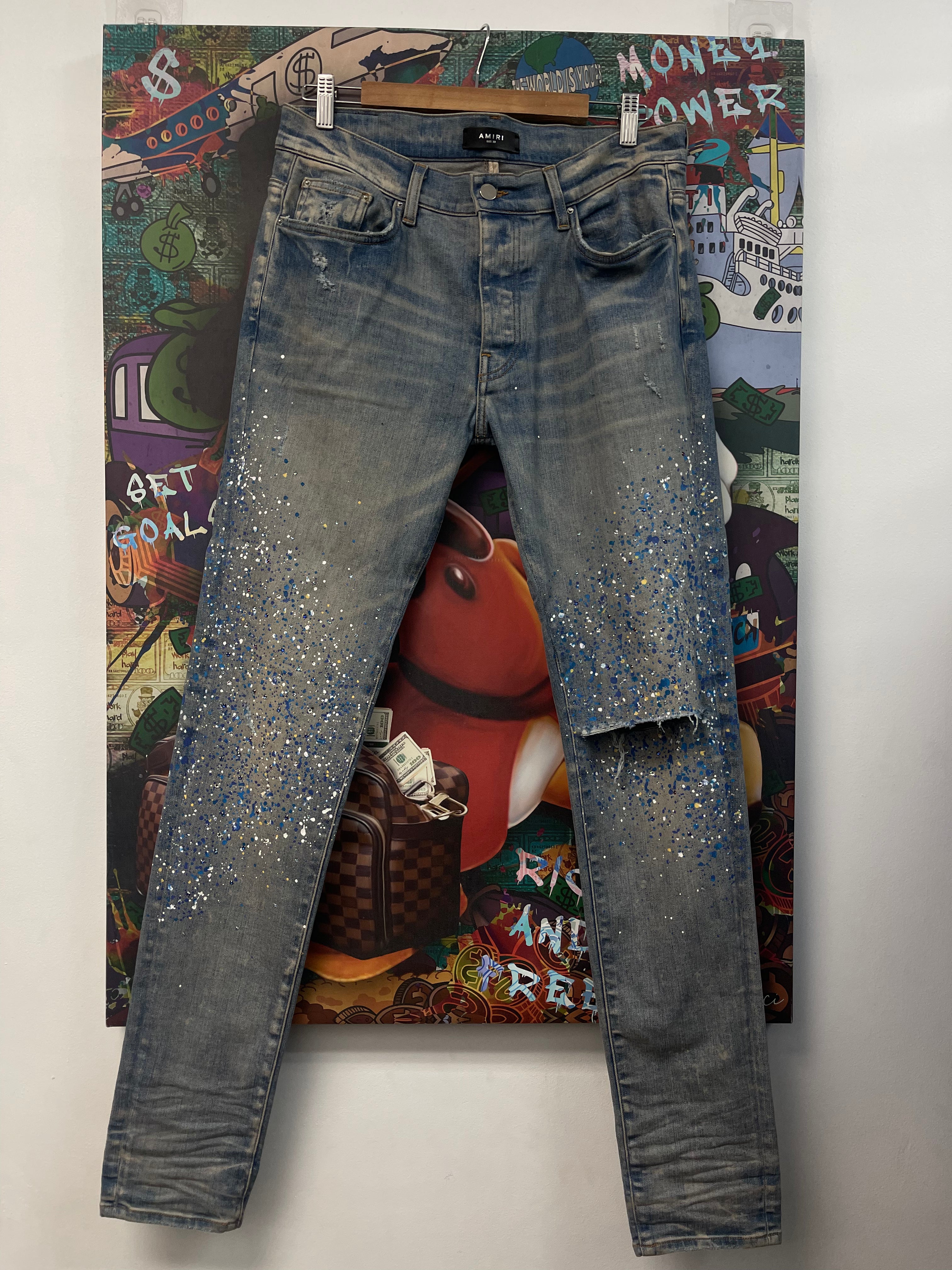 Amiri Light Wash Crystal Splatter Jeans