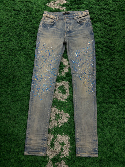 Amiri Jeans Light Wash Splatter Rhinestone Used 31 N/A