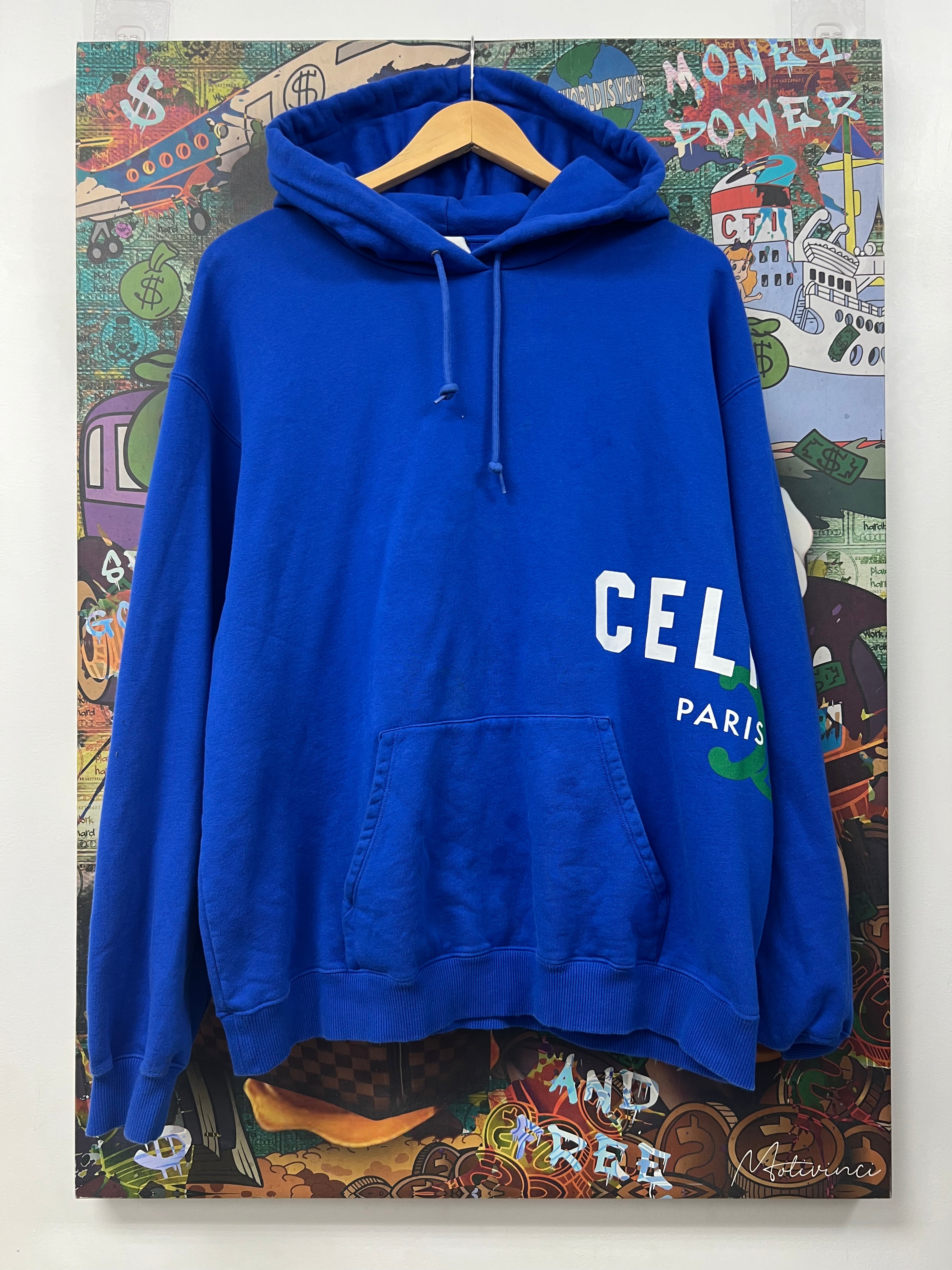 Celine Blue White Side Logo Hoodie