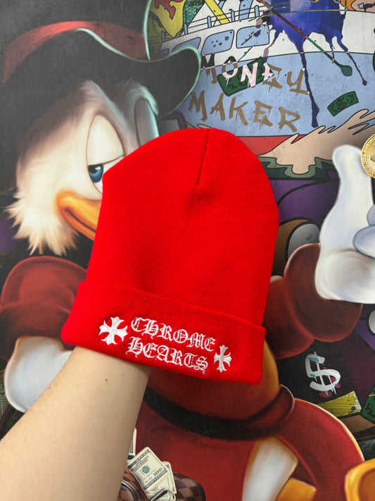 Chrome Hearts Classic Logo Beanie Red White New OSFM N/A