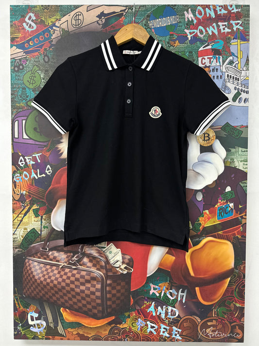 Moncler Polo Black White Stripe New XS With Tags