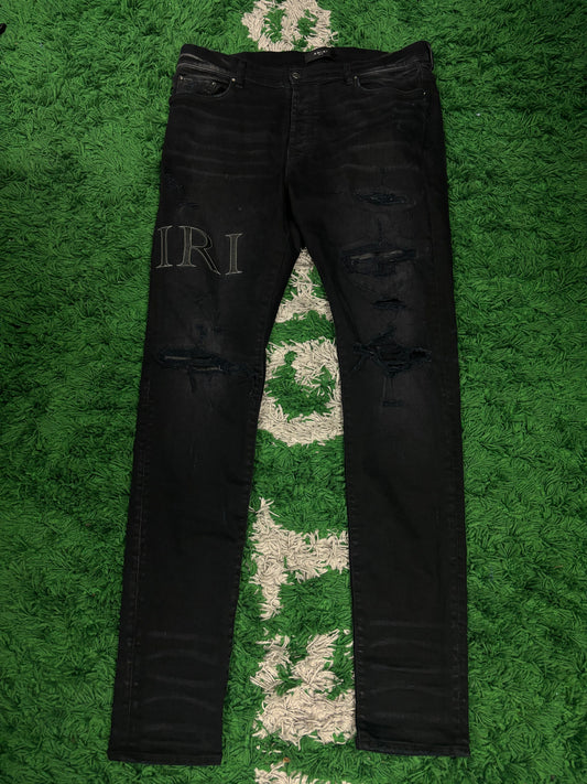 Amiri Jeans Black Leather Side Logo Used 38