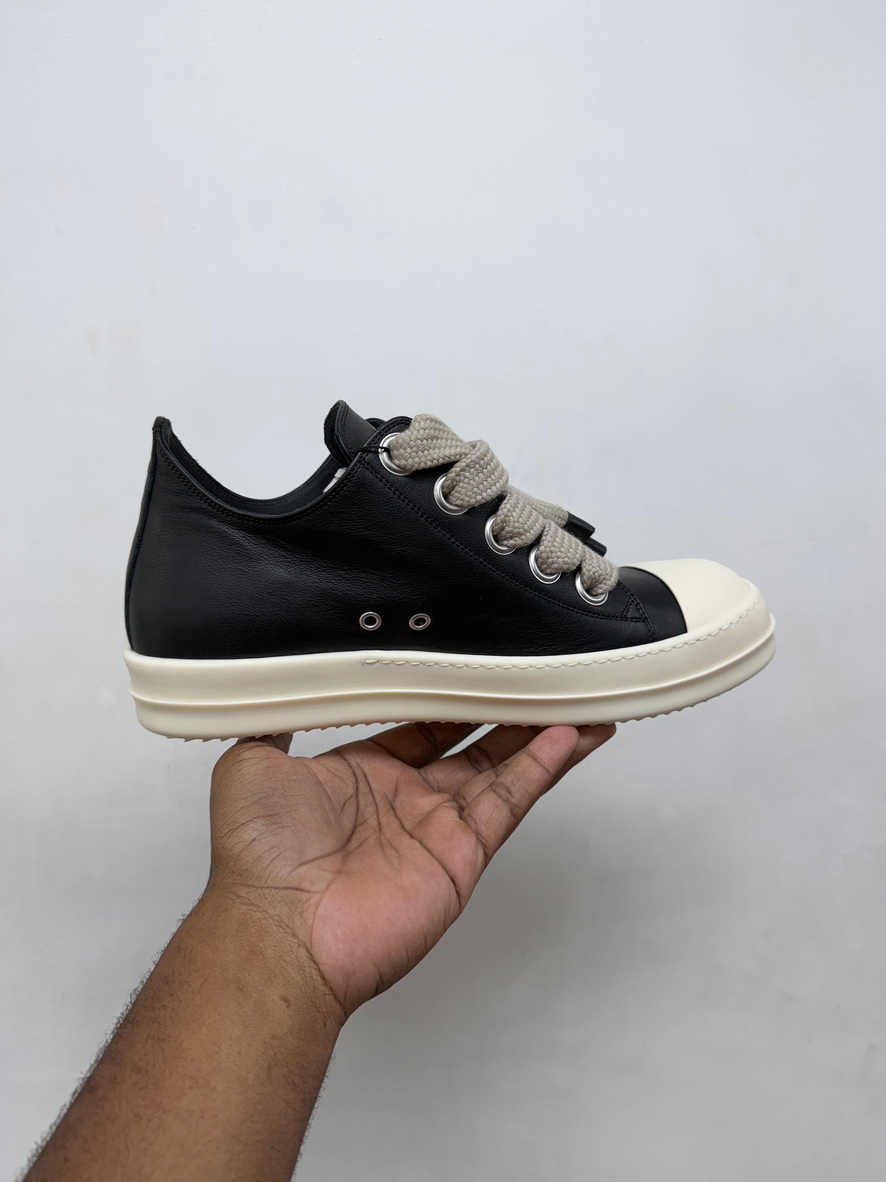 Rick Owens Black & Milk 'Mainline' Jumbo Lace Ramone Low Sneakers