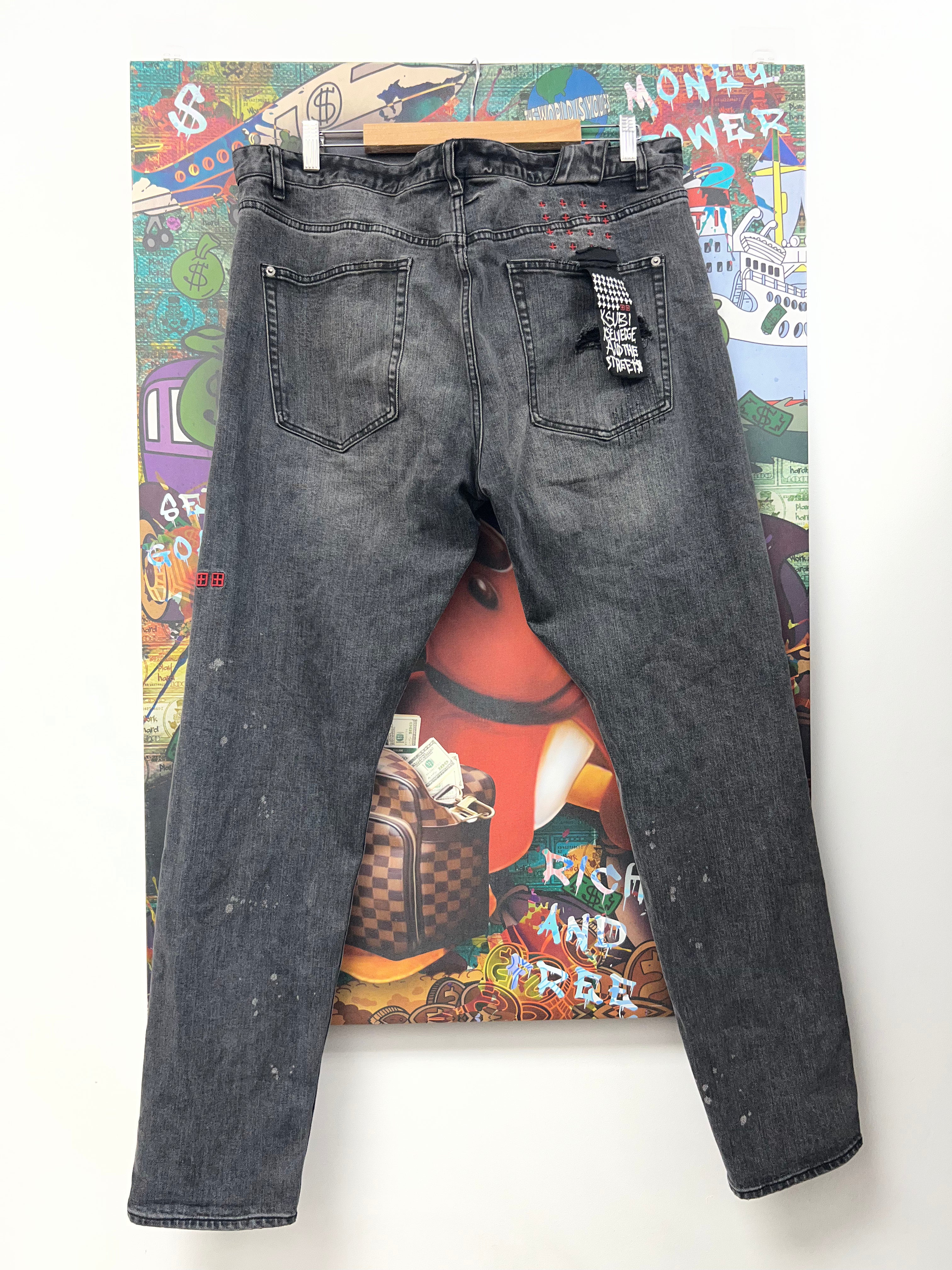 Ksubi Black Wash Red Plain Jeans