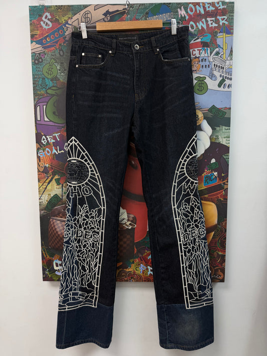 Who Decides War Embroidered Navy Cowboy Jeans