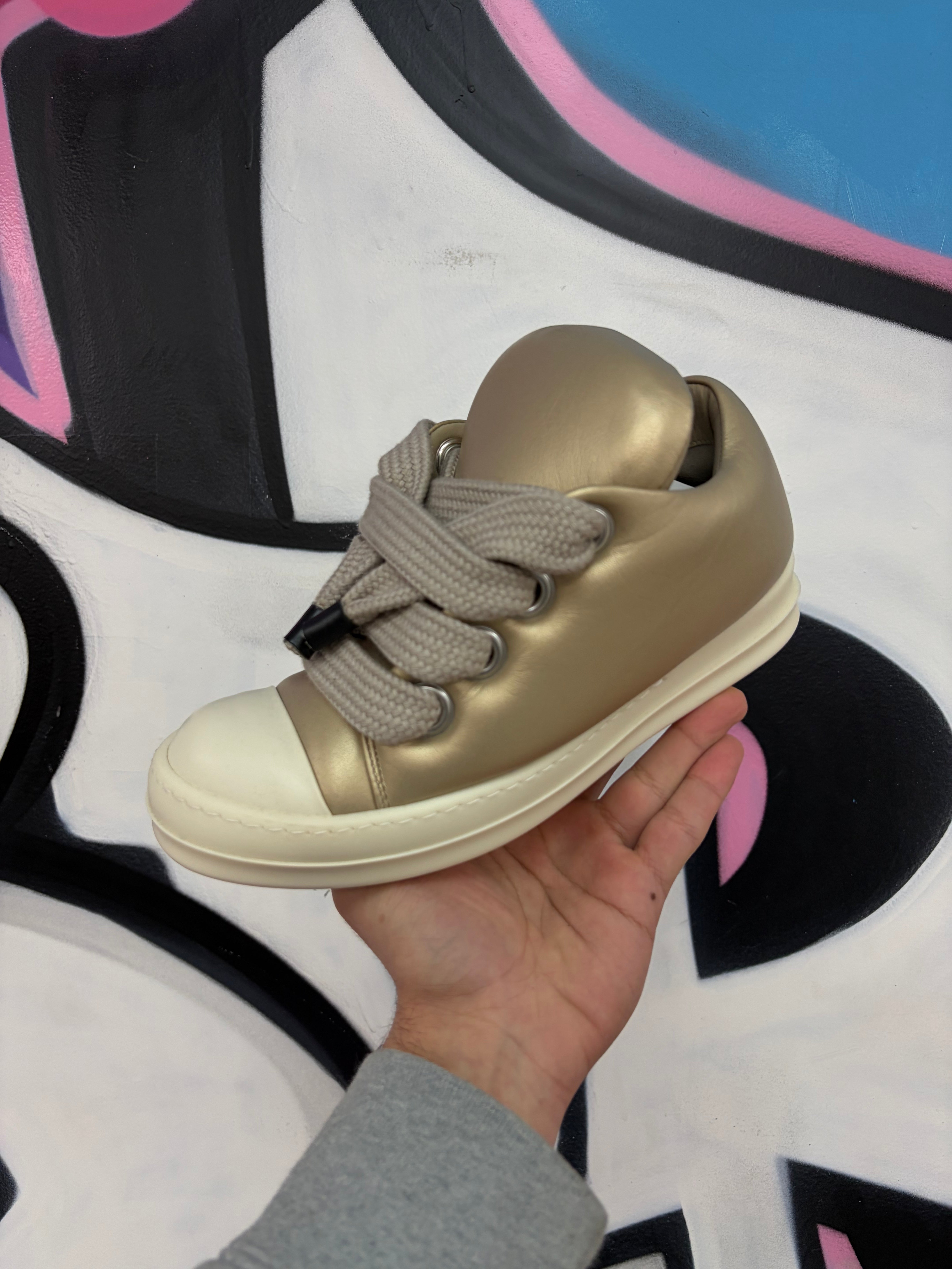 Rick Owens Padded Jumbo Lace Low Gold Milk Sneakers