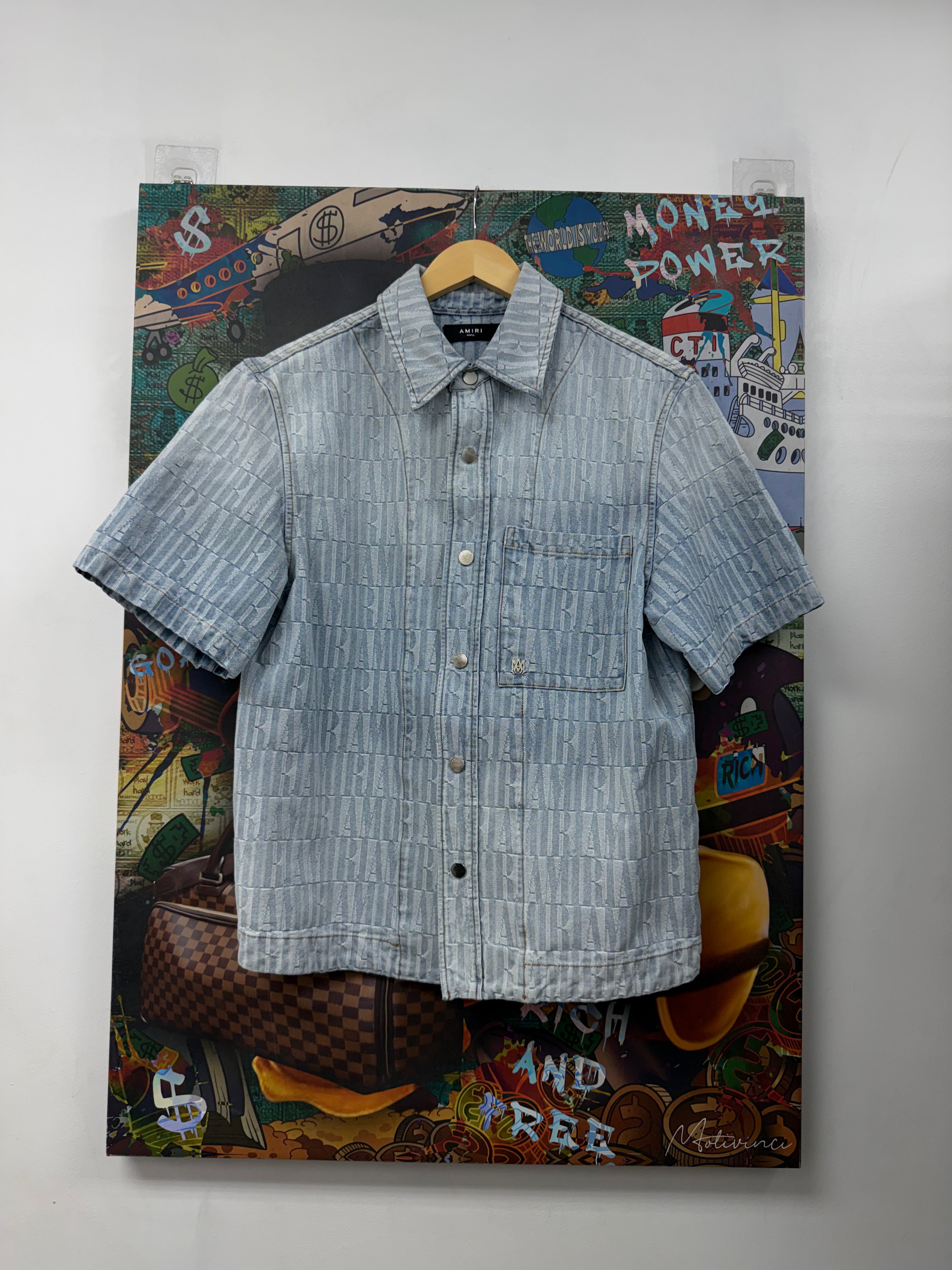 Amiri Light Wash Monogram Denim Button Up