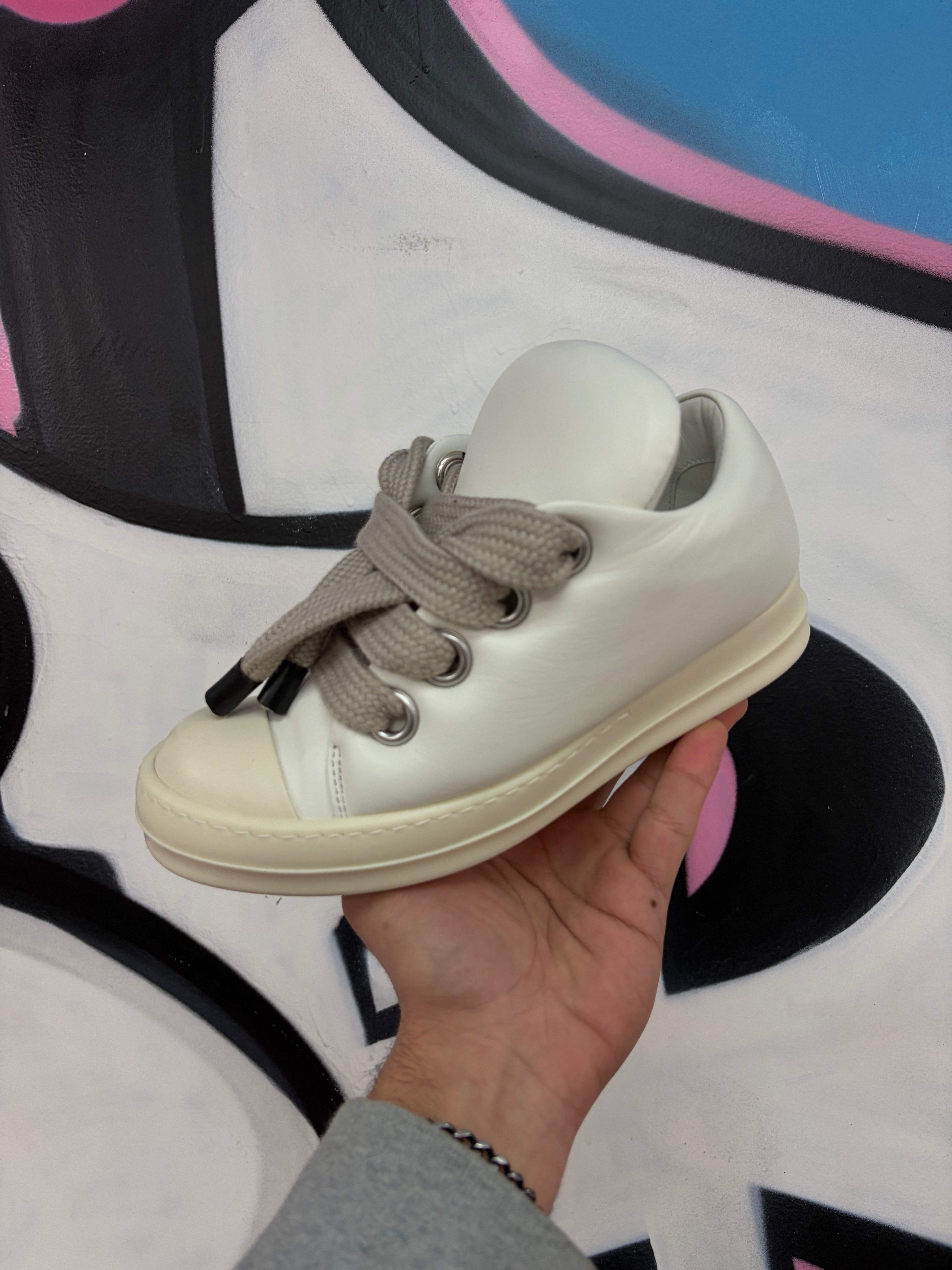 Rick Owens Padded Jumbo Lace Low White Milk Sneakers
