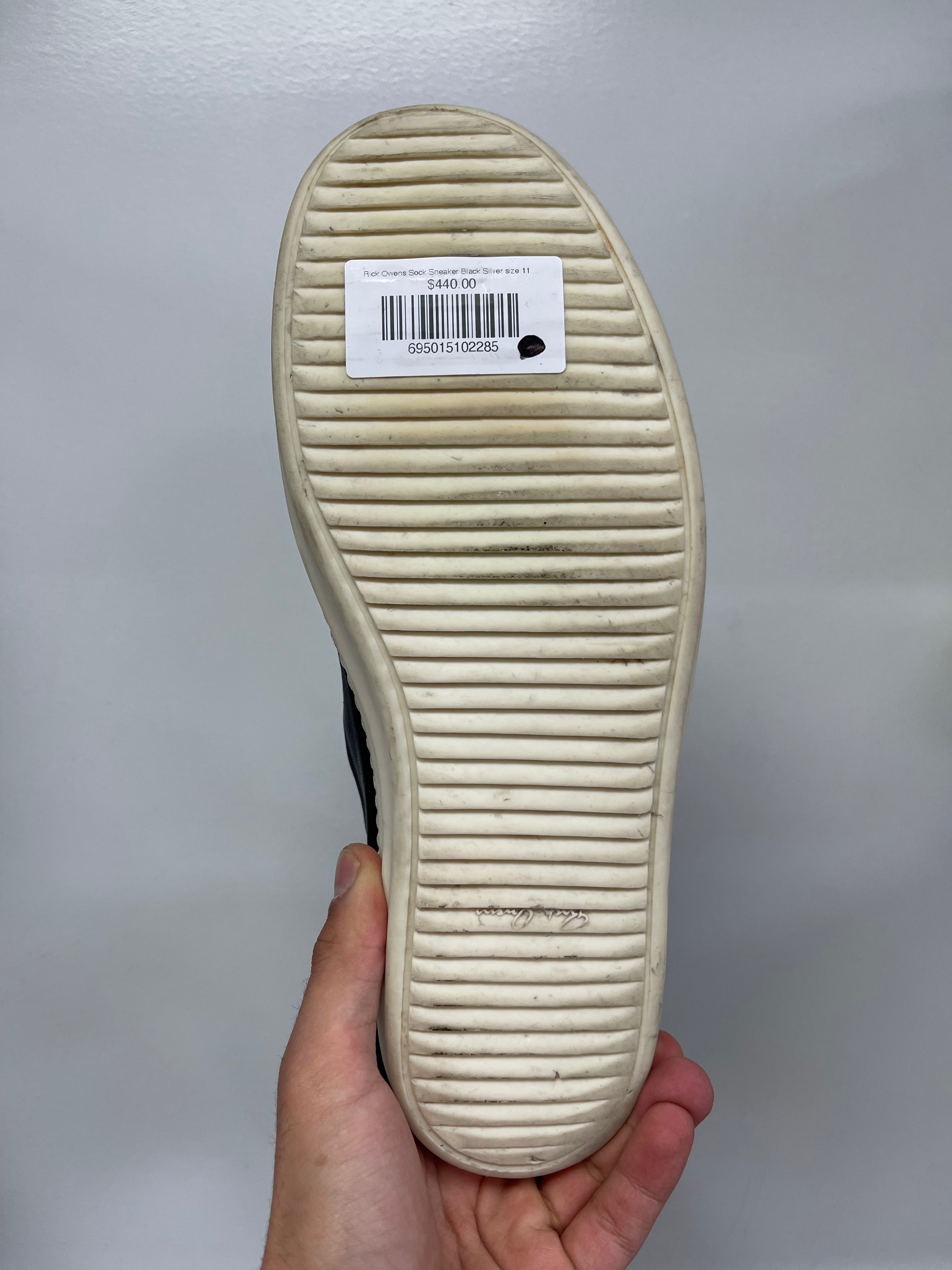 Rick Owens Sock Sneaker Black Silver size:11.5 Used