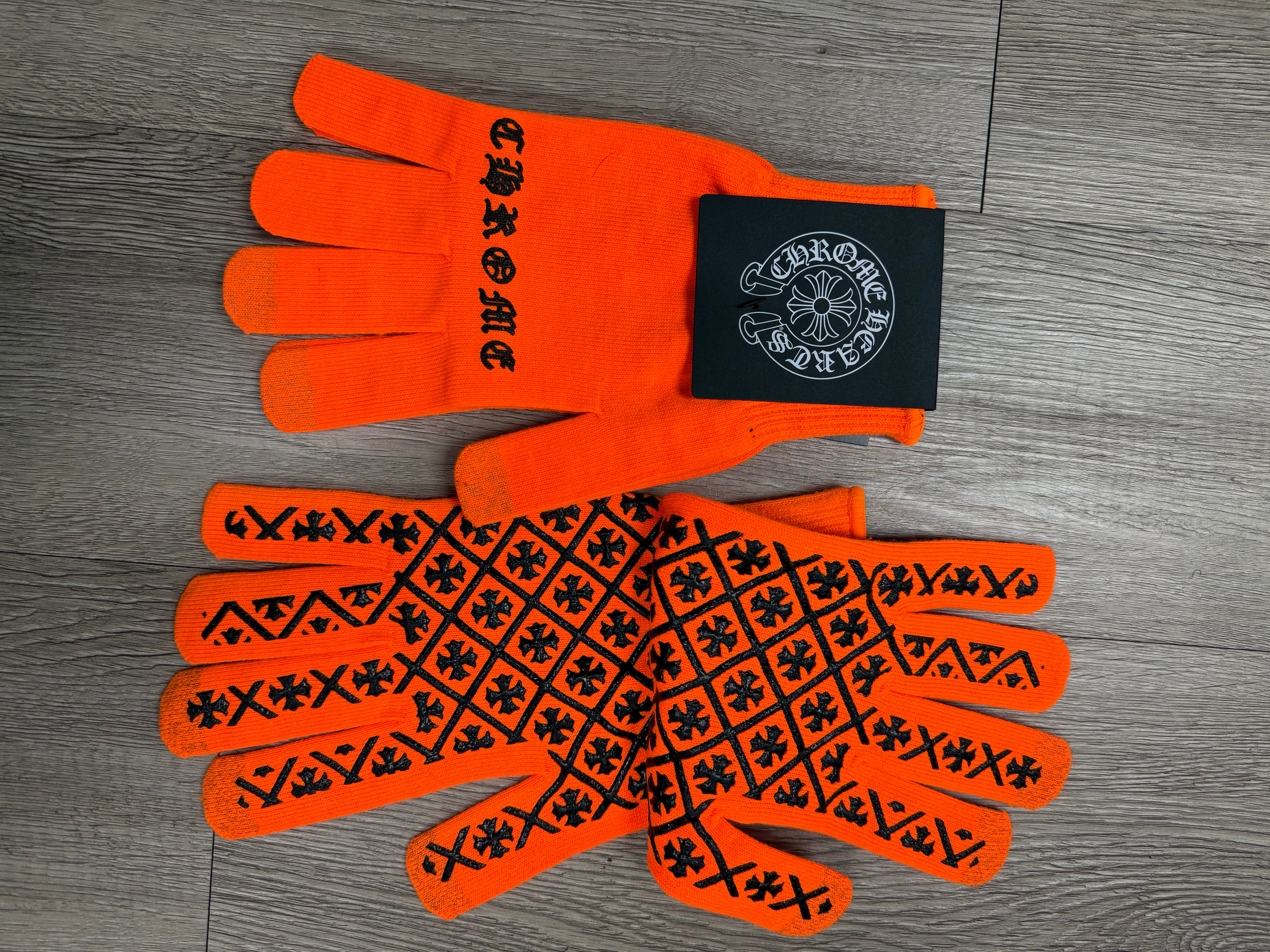 Chrome Hearts Orange Black Monogram Gloves Accessories