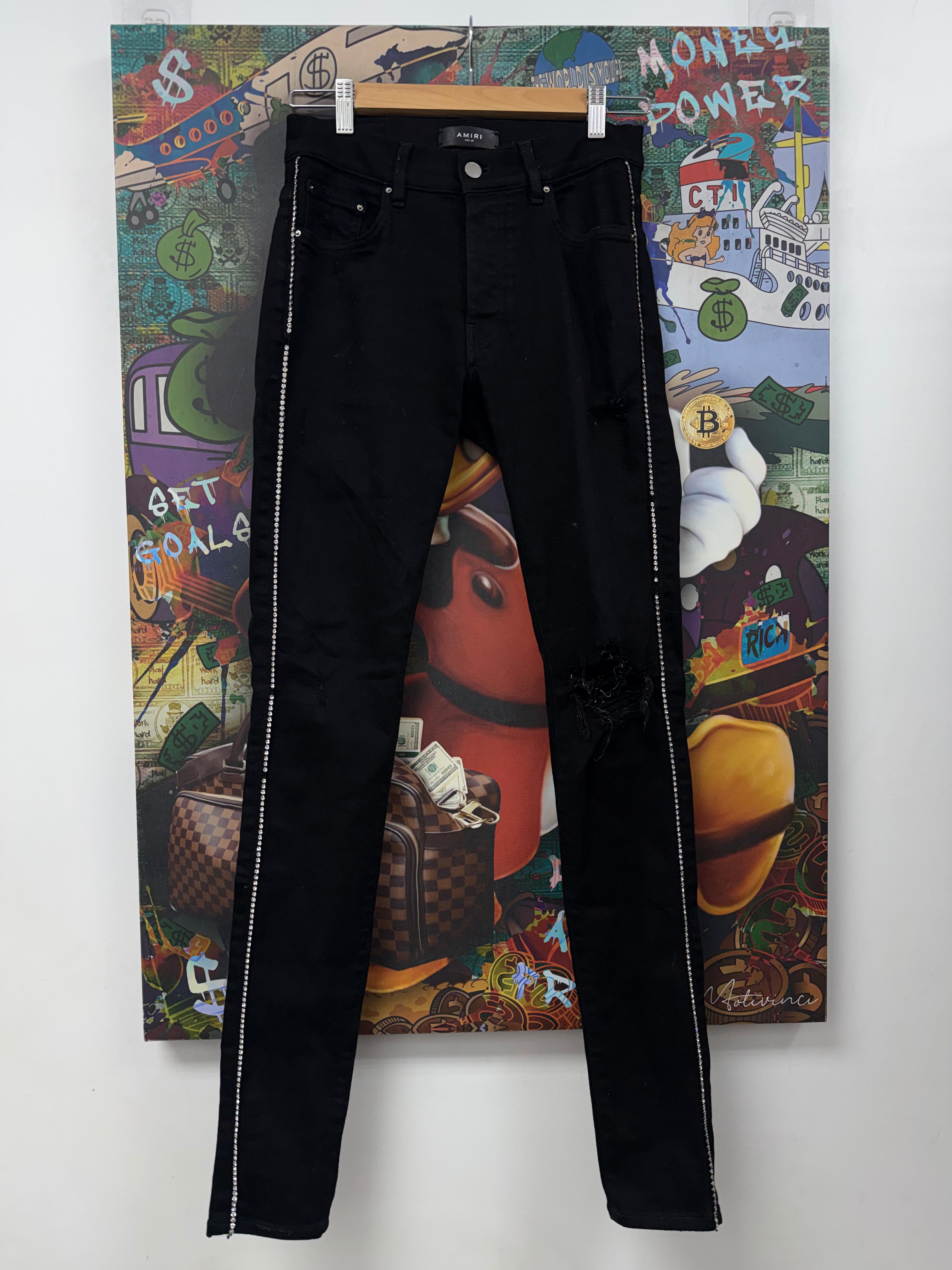 Amiri Black Crystal Track Stripe Jeans