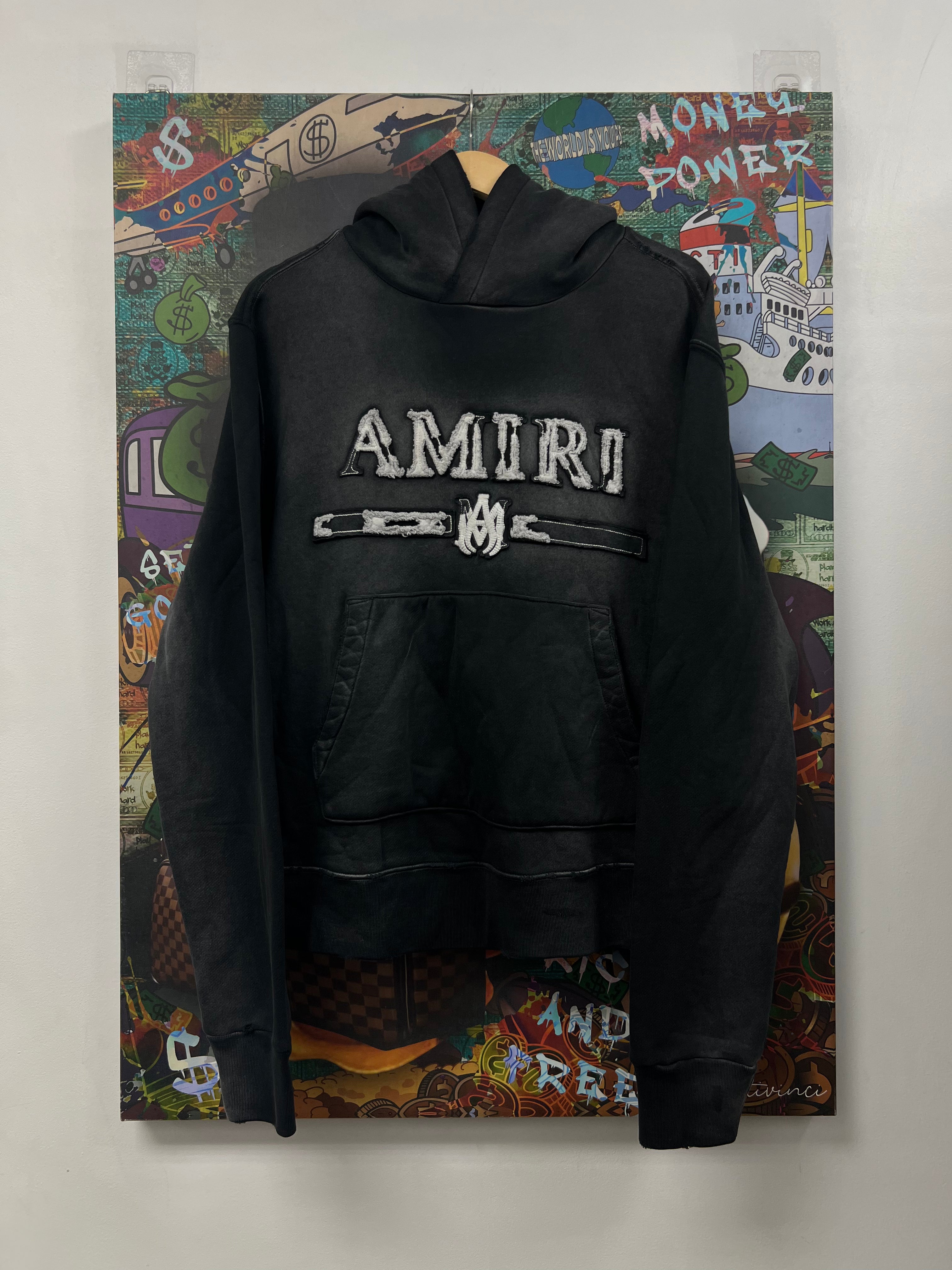 Amiri Black Wash MA Core Applique Logo Hoodie