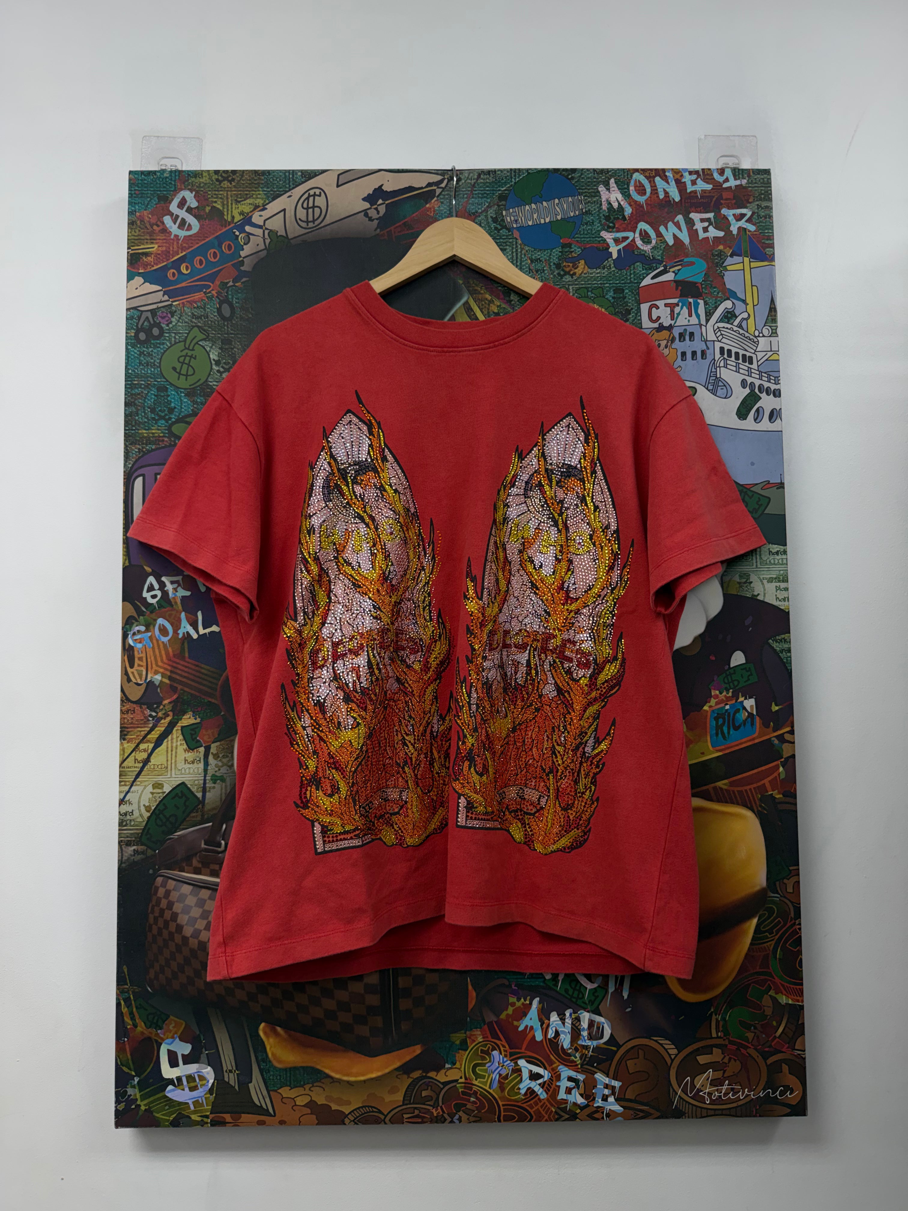 Who Decides War Red Rhinestone Flame Tee