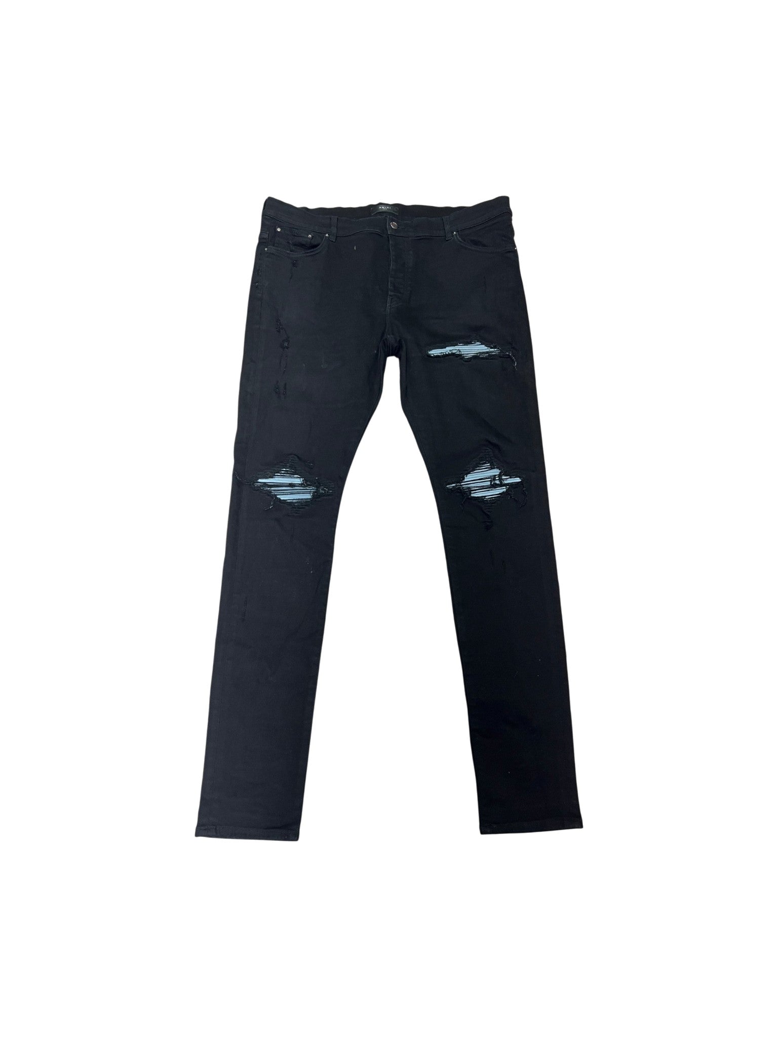 Amiri "MX1" Black & Baby Blue Suede Patch Jeans