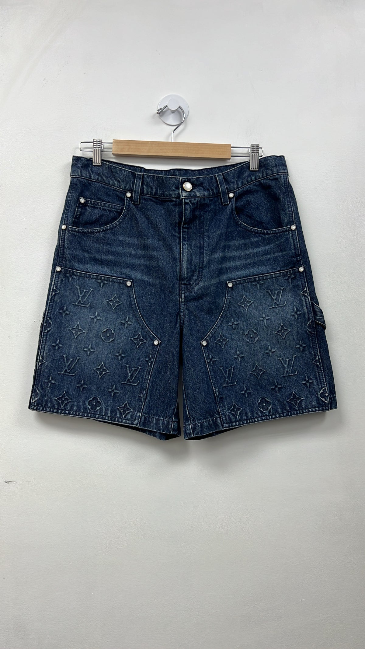 Louis Vuitton Dark Wash Double Knee Jean Shorts