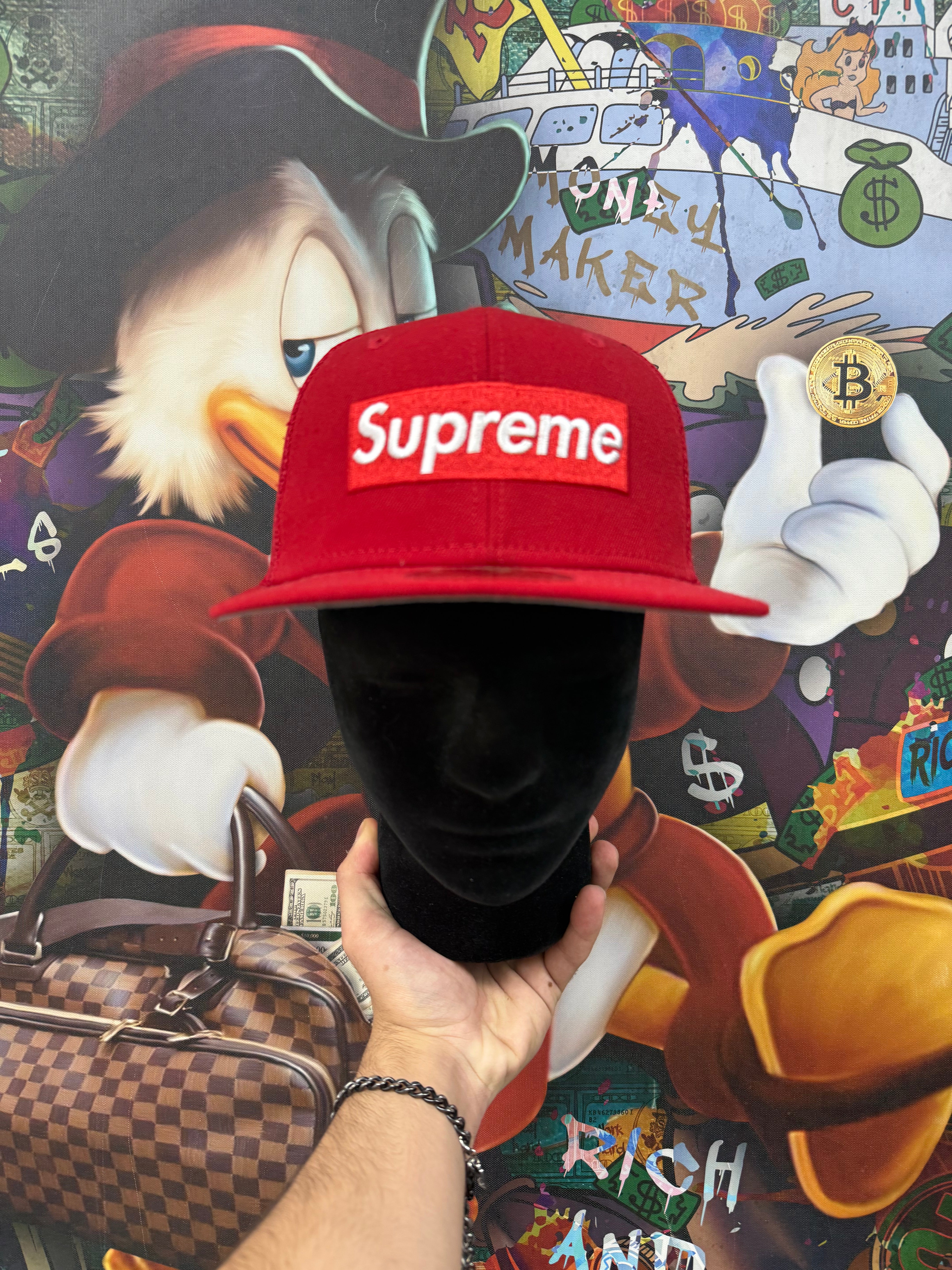 Supreme Red Box Logo Mesh Back Fitted Hat