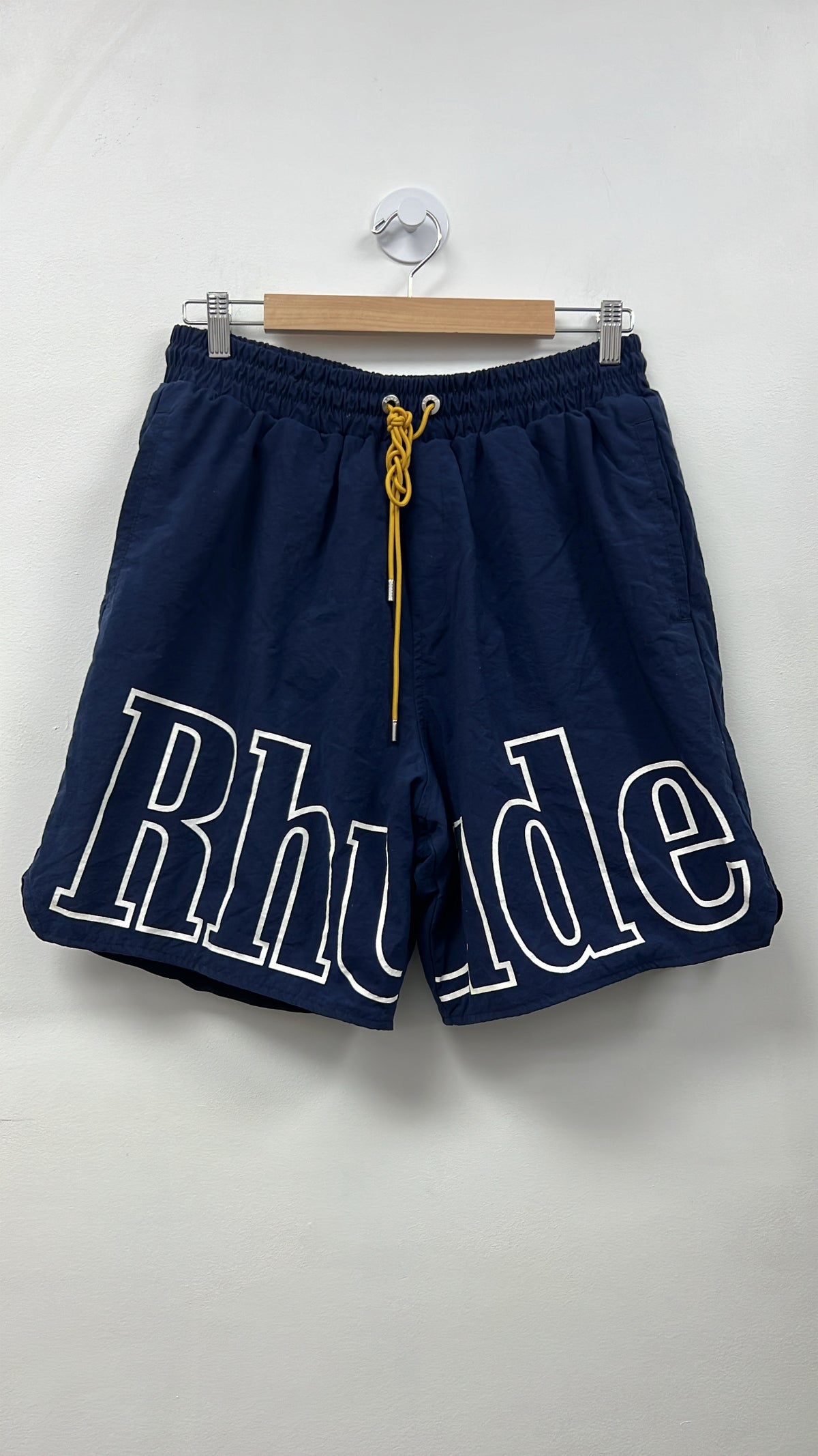 Rhude Navy White Logo Shorts