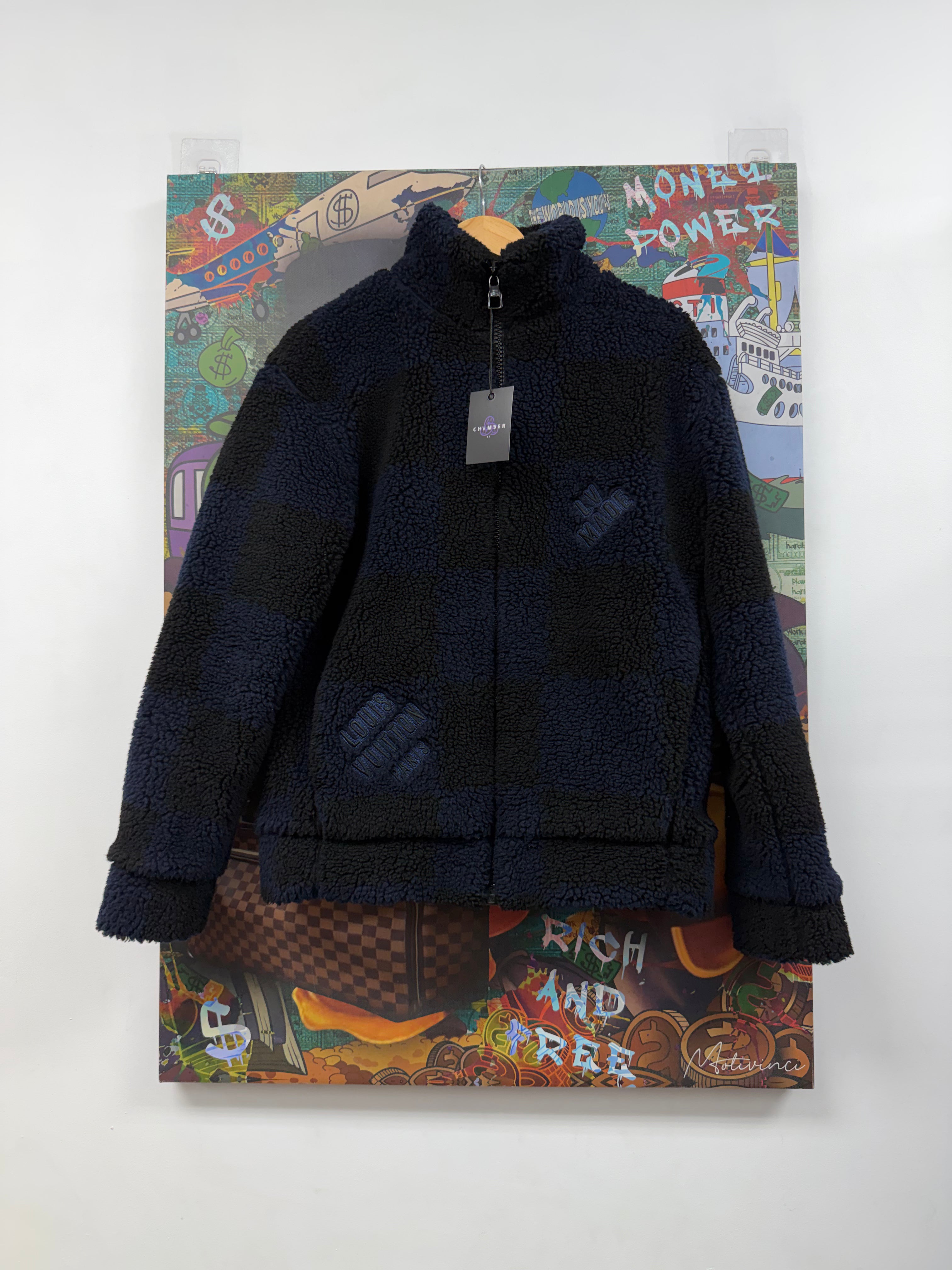 Louis Vuitton Black Navy Damier Zip Up Fleece