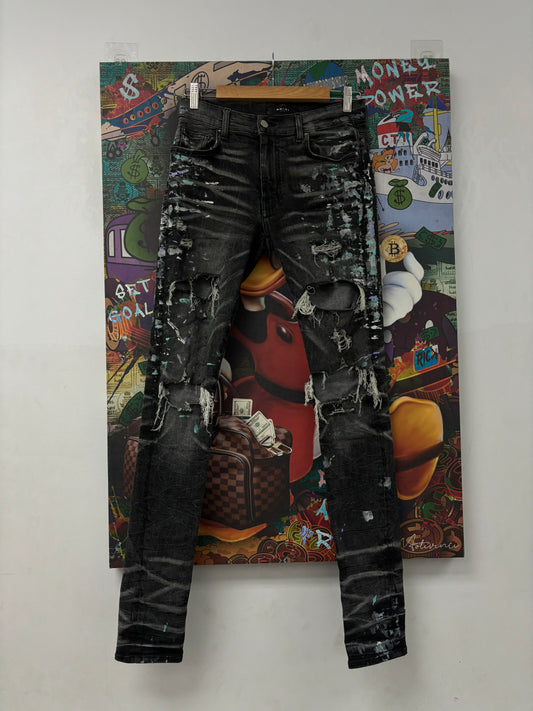 Amiri Jeans Grey Rip Paint Splatter Used 29