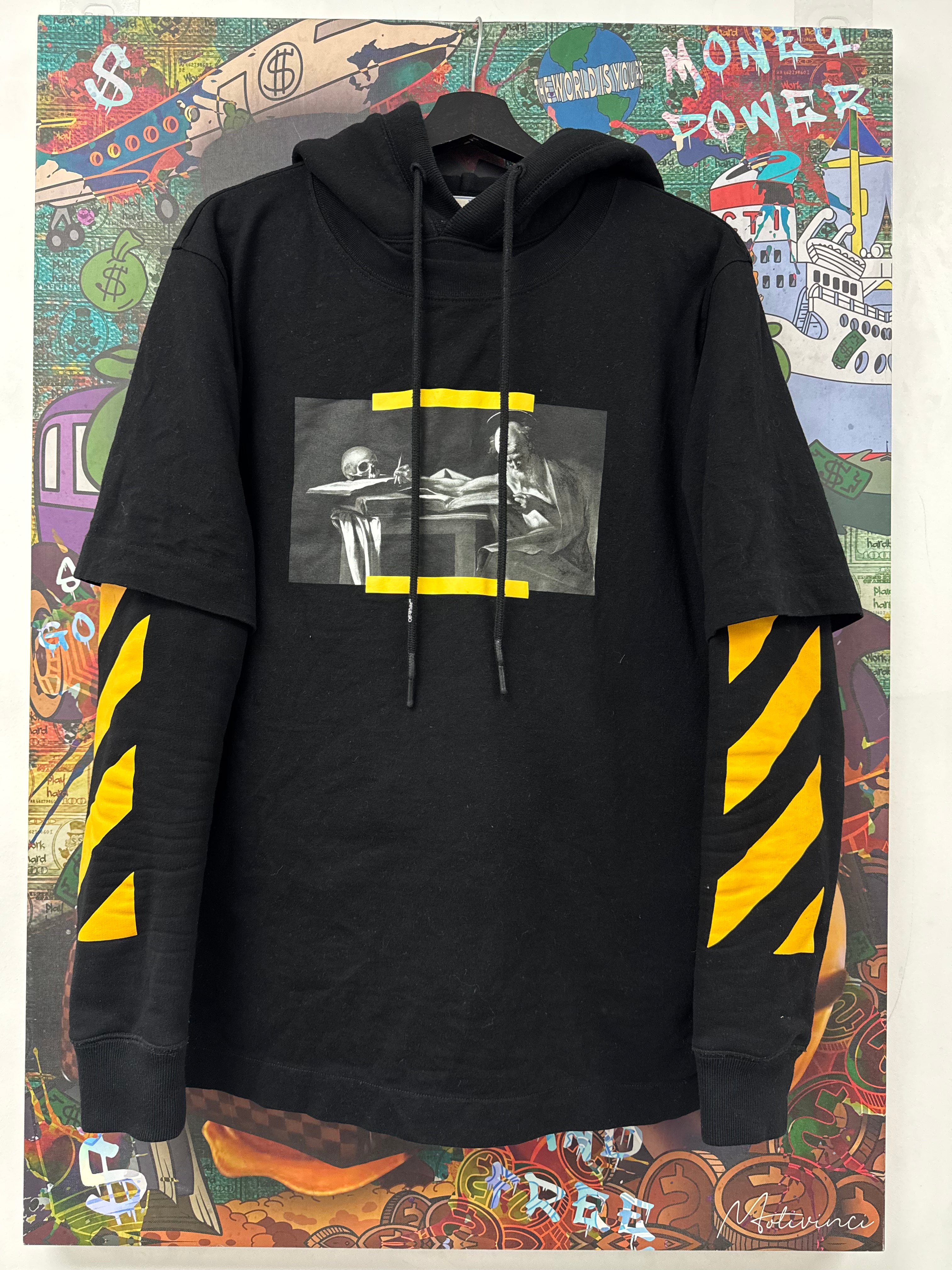 Off White Shirt Hoodie Black Yellow Used Small