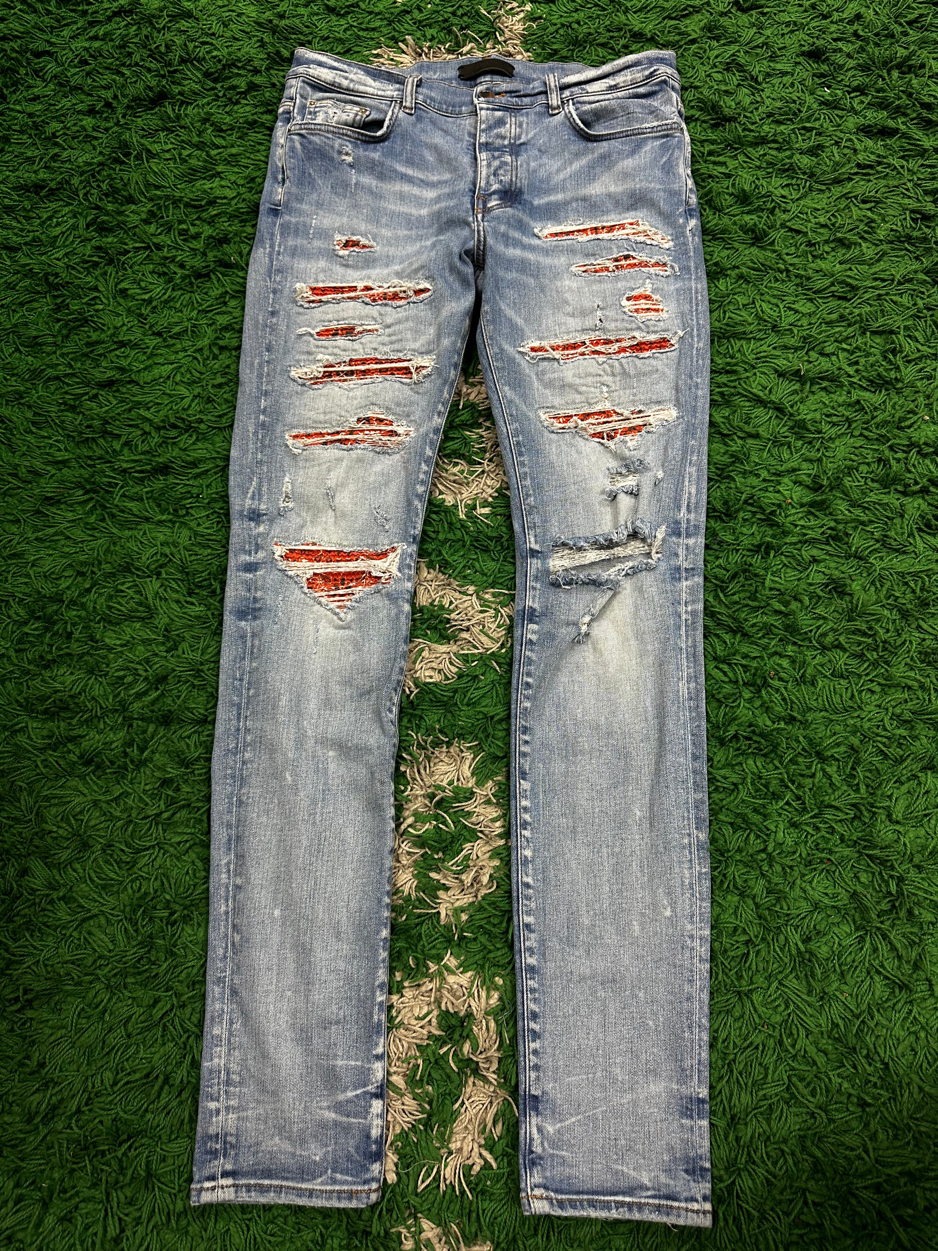 Amiri Jeans Light Wash Orange Thrasher Patch 33 Used