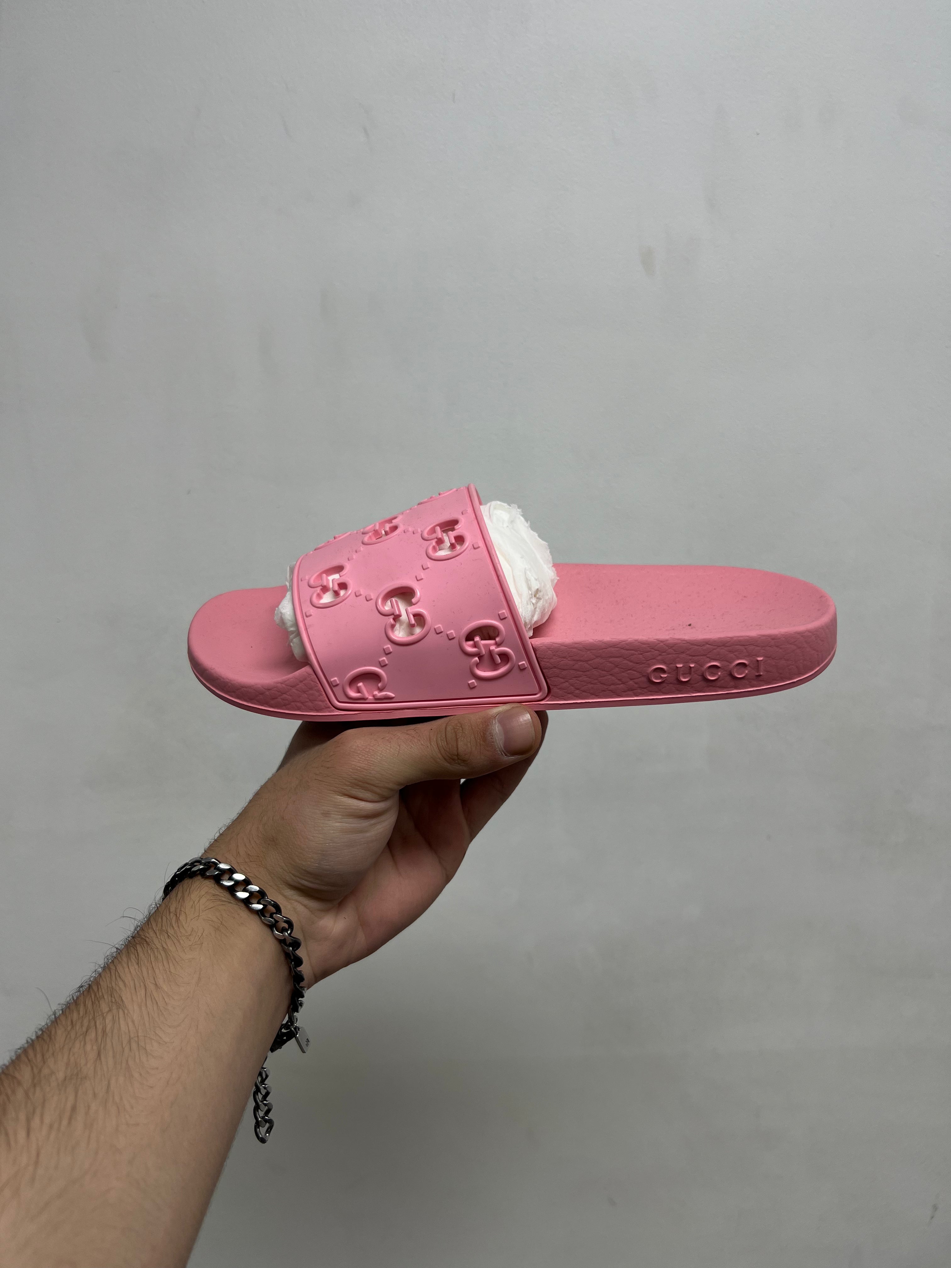 Gucci Pink Monogram Slides