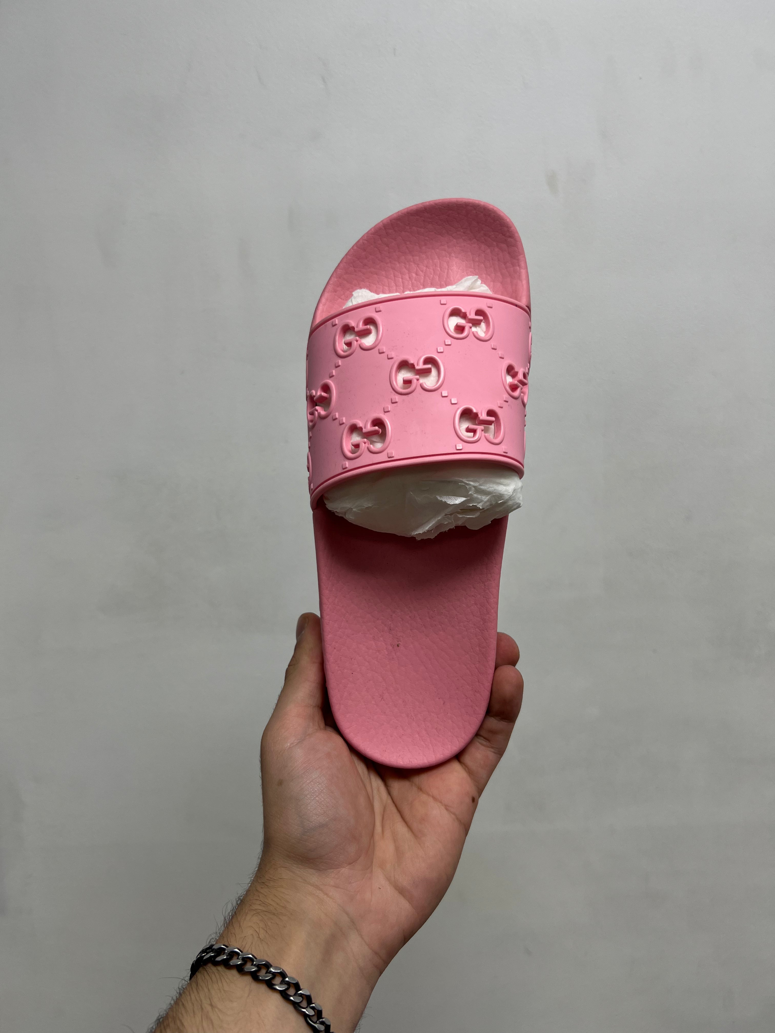 Gucci Pink Monogram Slides
