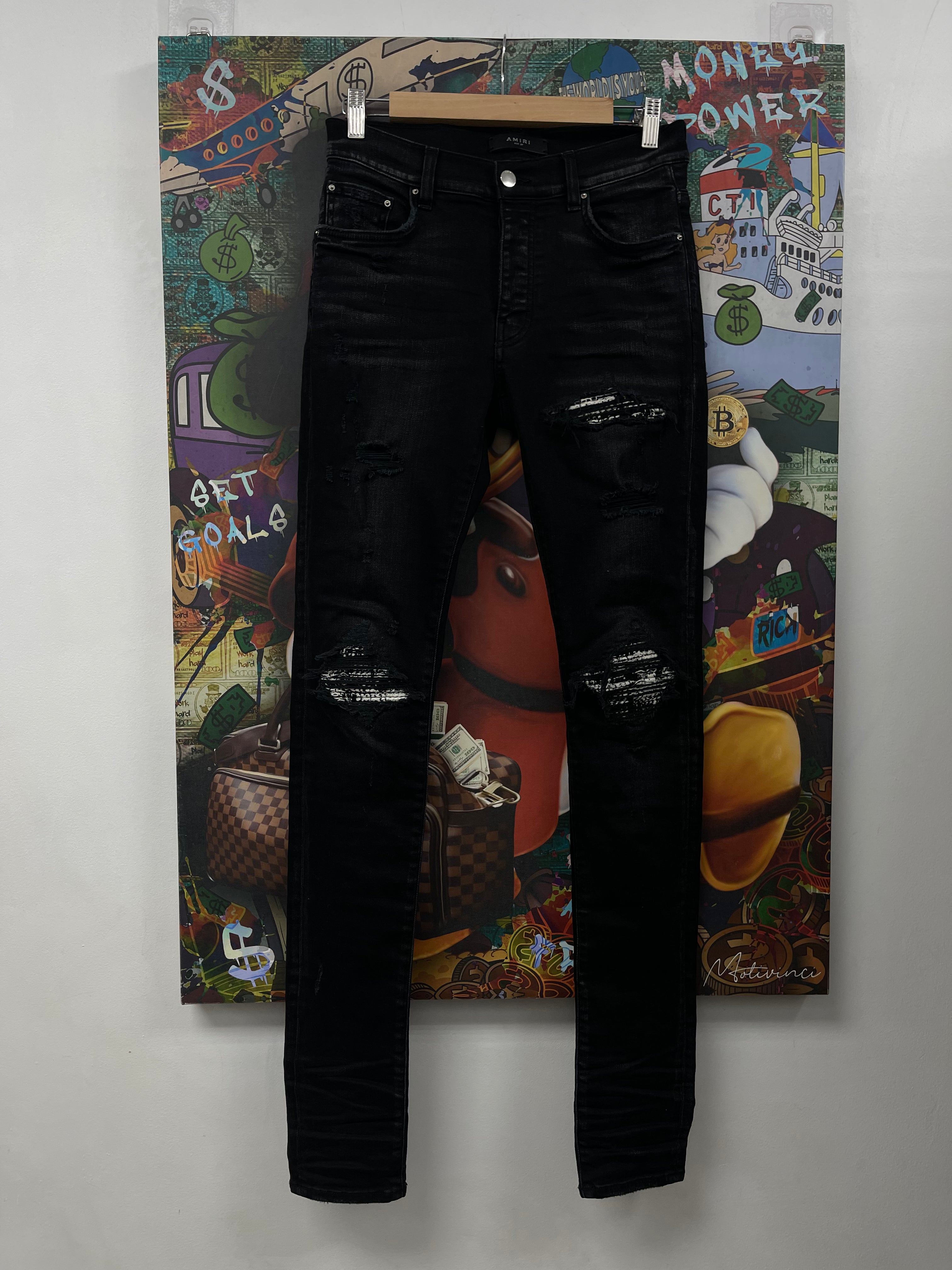 Amiri MX1 Black Wash Boucle Patch Jeans
