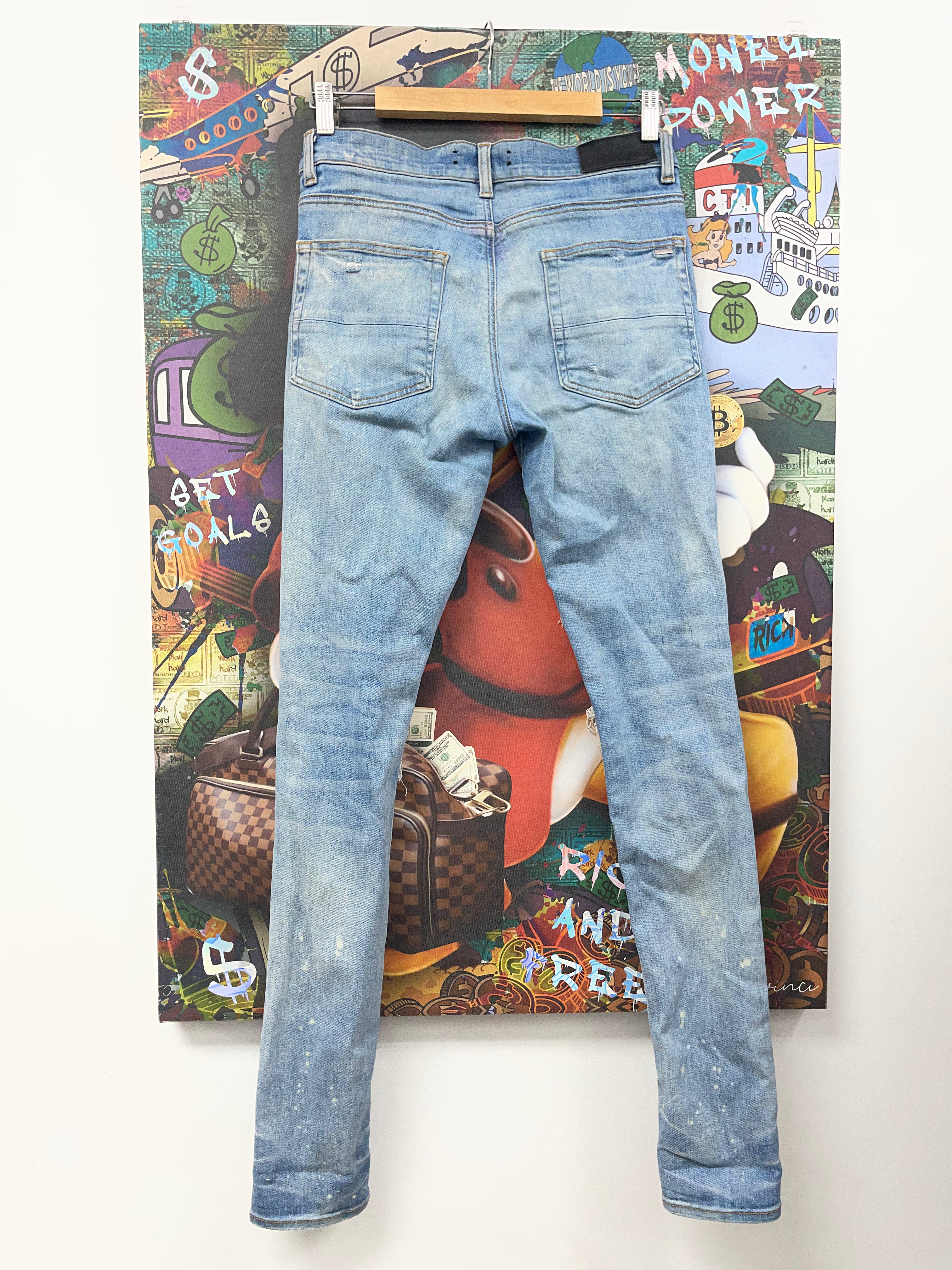 Amiri Light Wash Pajama Paisley Thrasher Patch (Tear By Crotch) Jeans