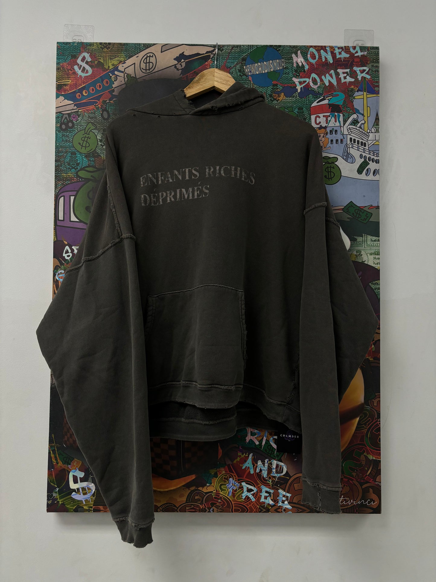 ERD Hoodie Black Chest Logo Used Large