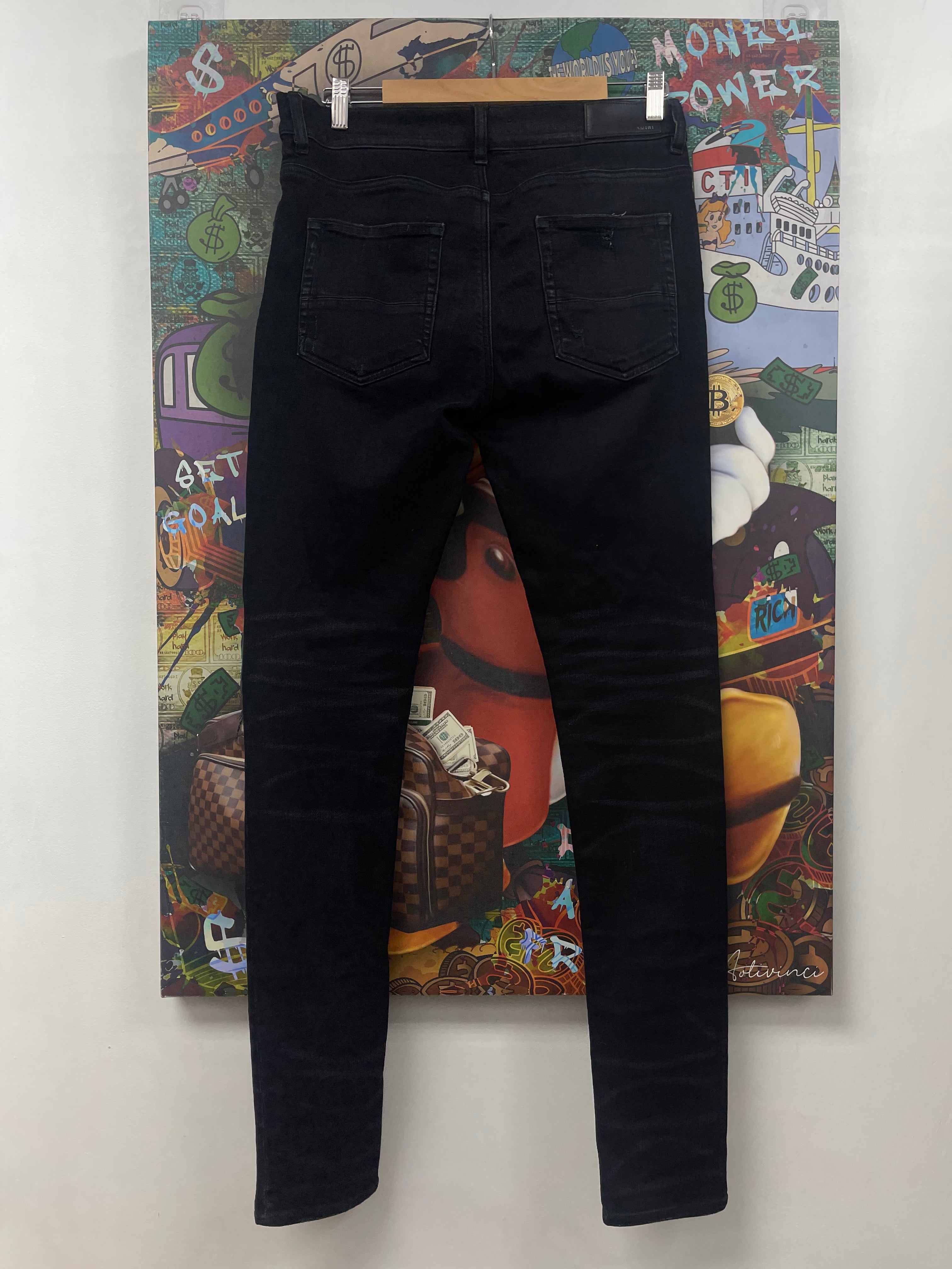 Amiri MX1 Black Wash Olive Patch Jeans