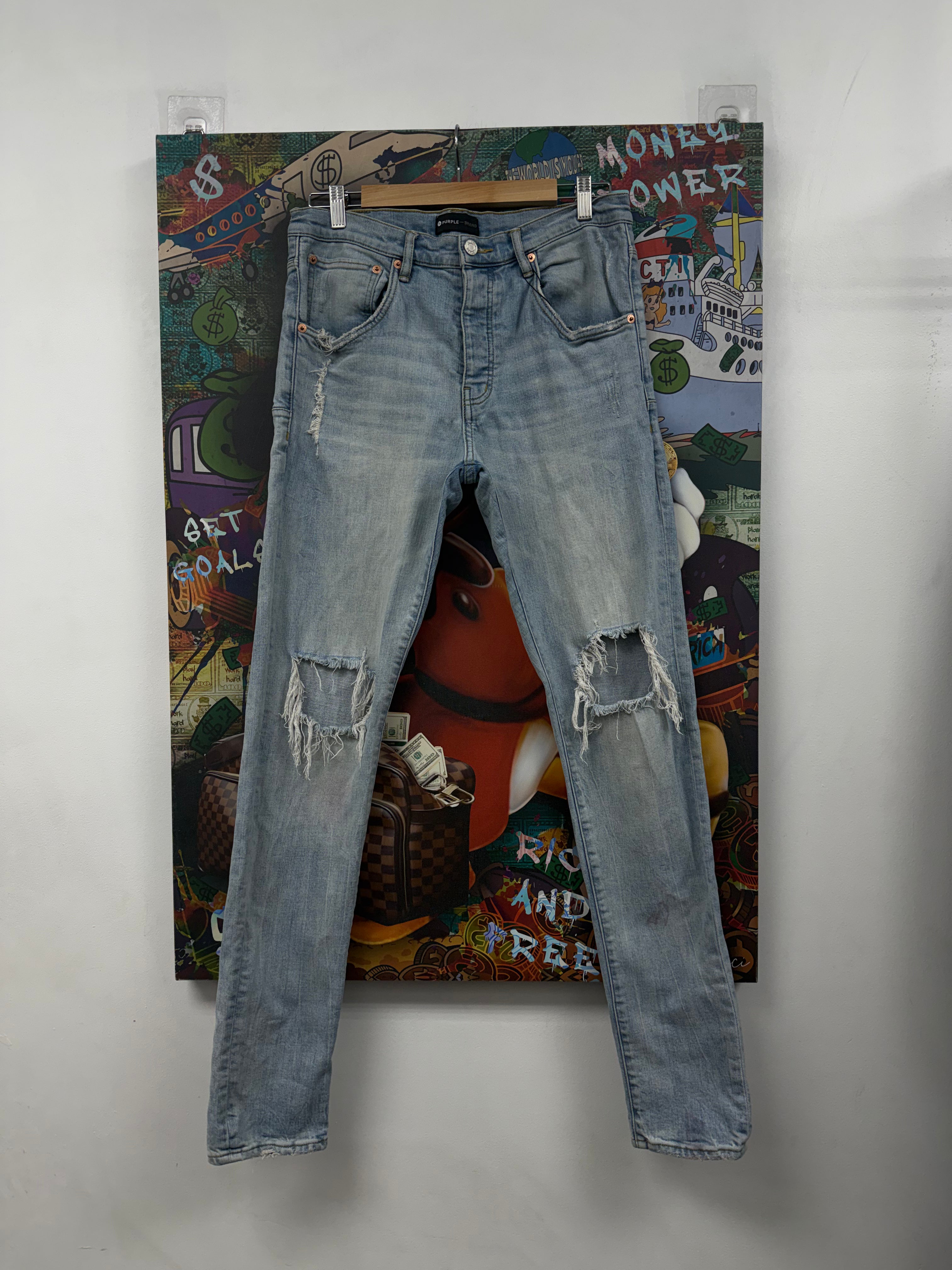 Purple Brand Light Wash Splatter P002 Jeans