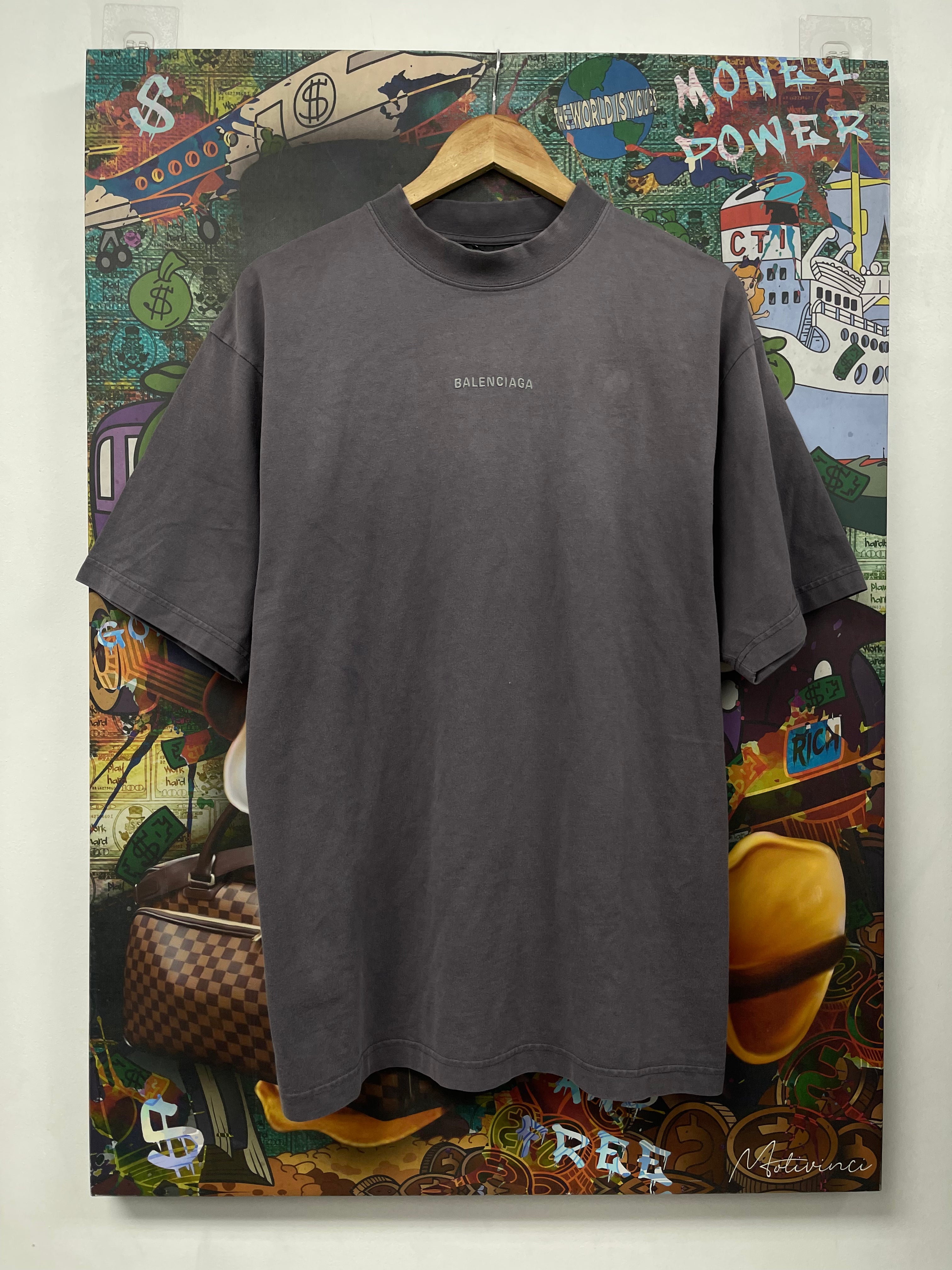 Balenciaga Grey Embroidered Tee