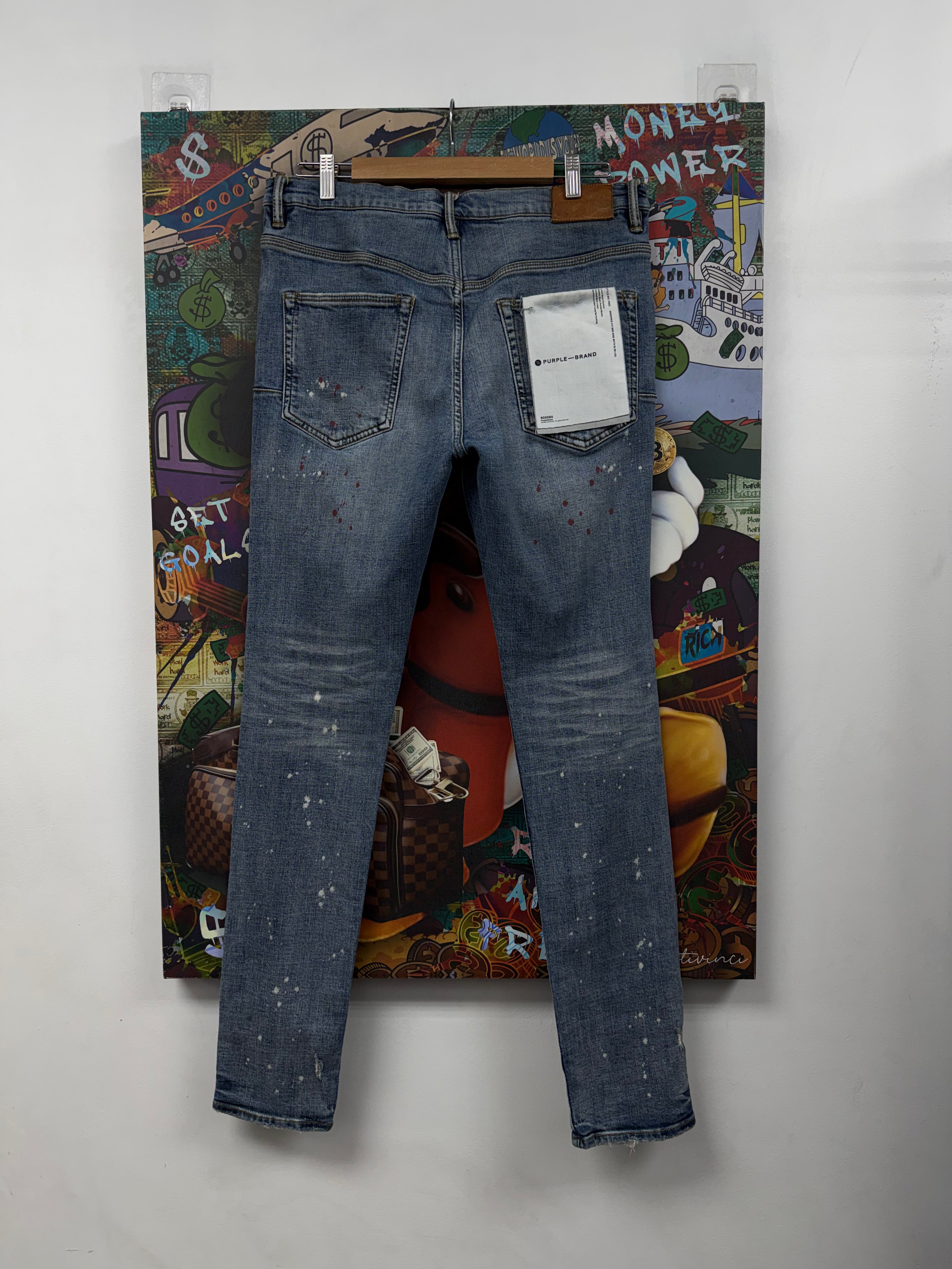 Purple Brand Light Wash Splatter P002 Jeans