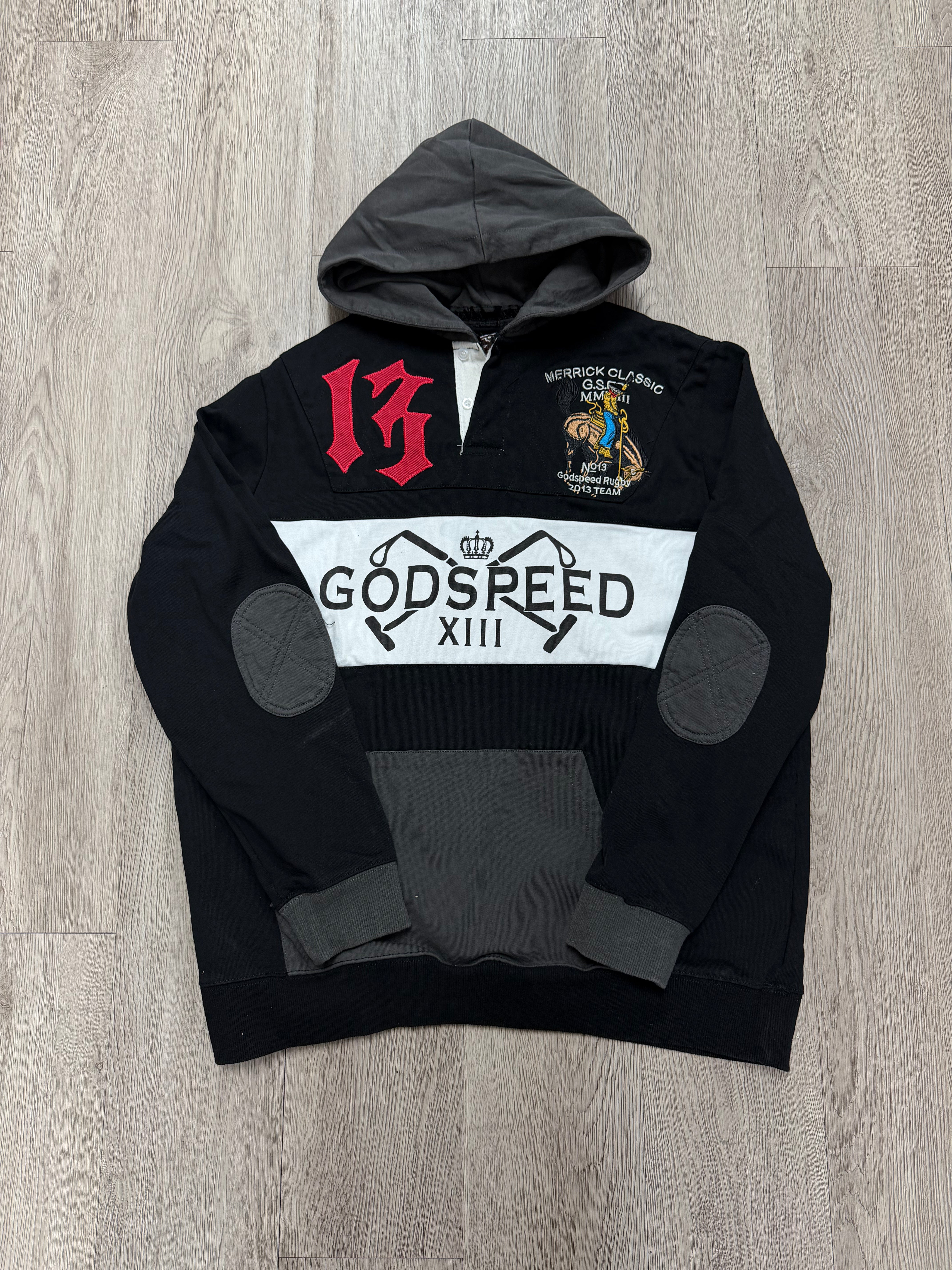 Godspeed Black White Hooded Rugby Polo